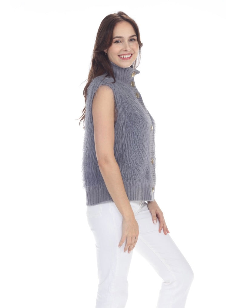 Eliza Women's Gray Faux Fur Sweater Vest - Cozy Winter Knit Cardigan for Casual Outfits & Layering