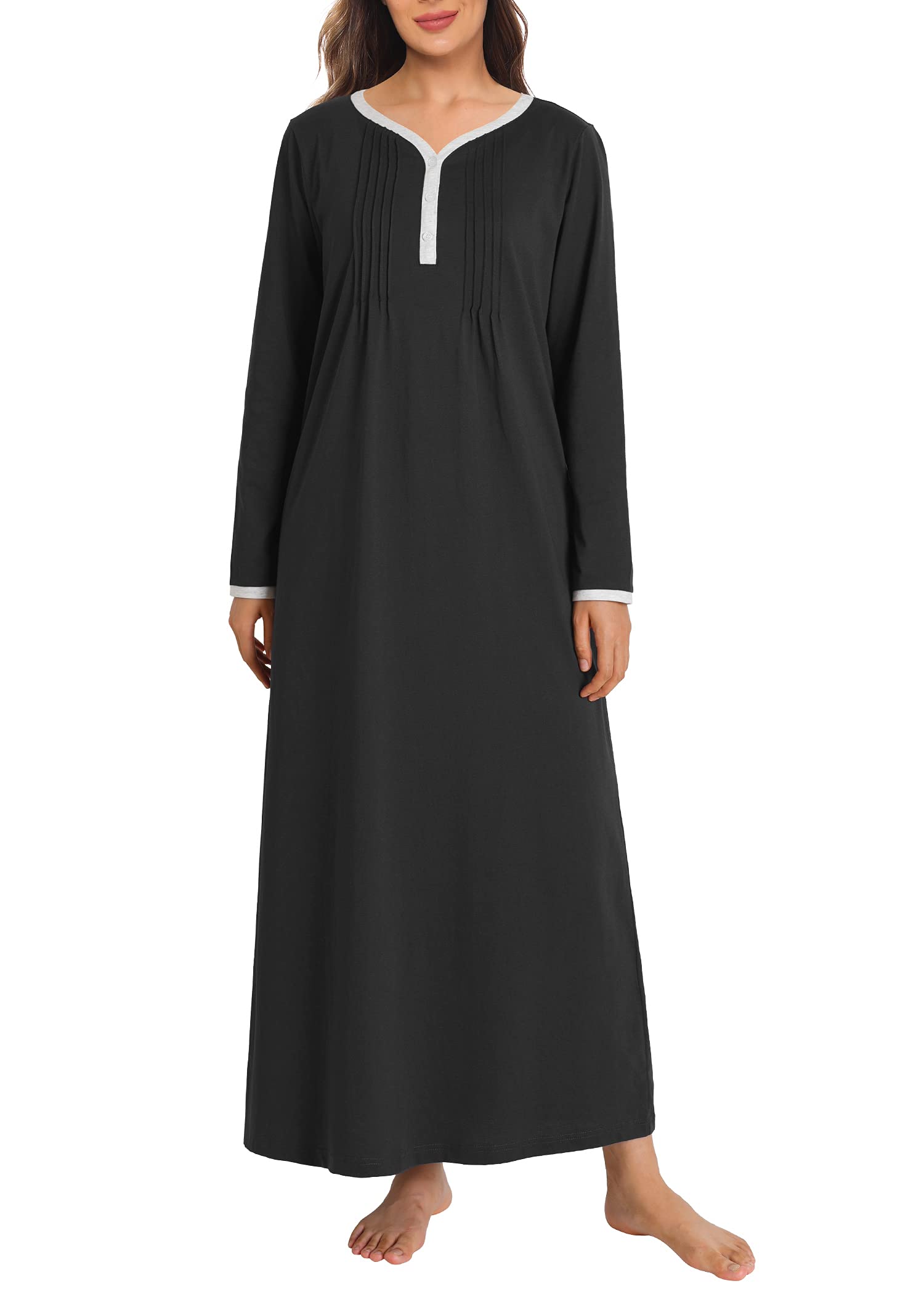 Women's Soft Cotton Long Sleeve Nightgown - Comfortable Sleepwear for Winter Nights & Cozy Lounging at Home