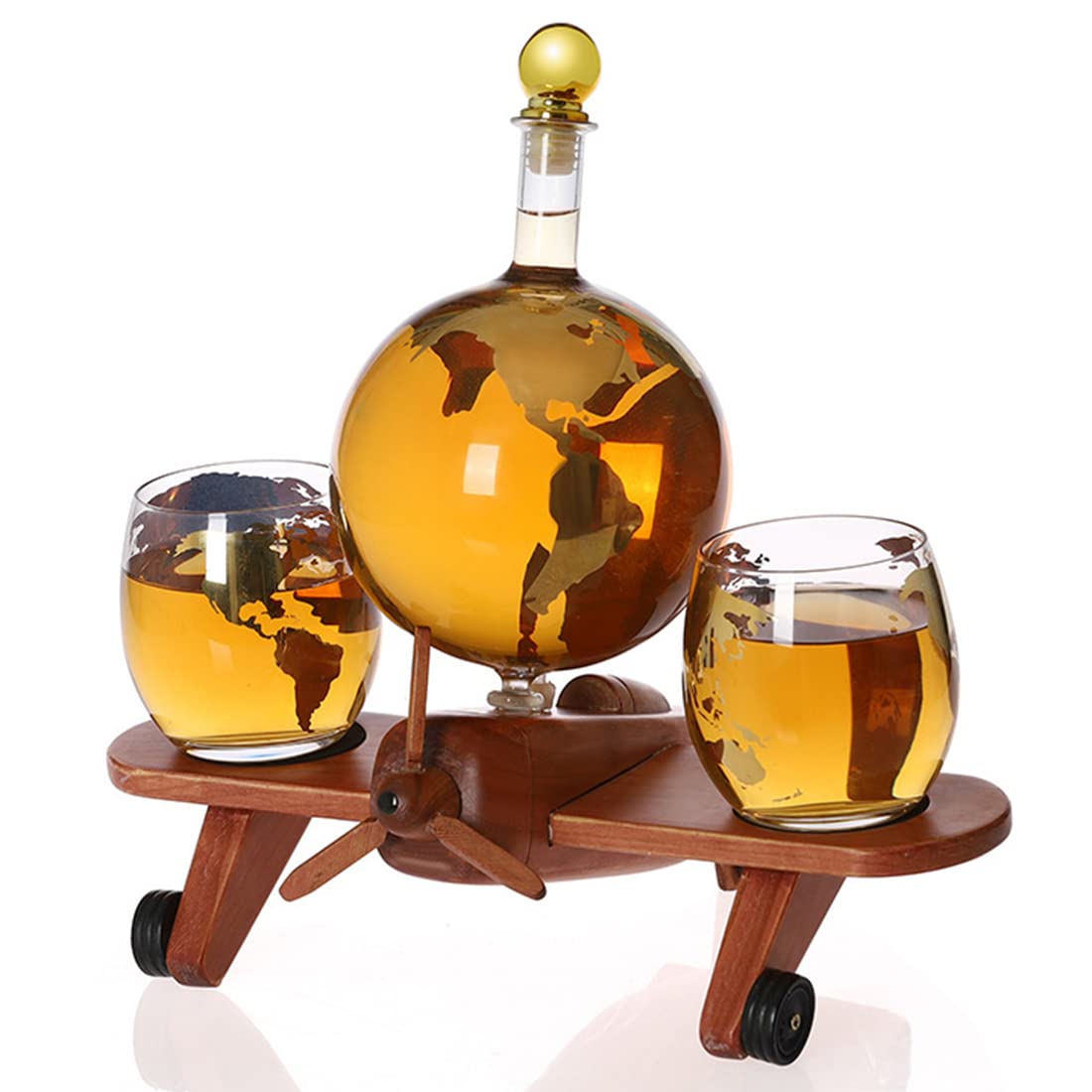 Premium Whiskey Decanter Set with 2 Crystal Glasses - 22.5oz Earth-Shaped Liquor Decanter & 11oz Scotch Bourbon Glasses - Perfect for Whiskey, Vodka, Rum - Elegant Barware Gift Set for Men - Ideal for Home Bars, Dinner Parties & Special Occasions