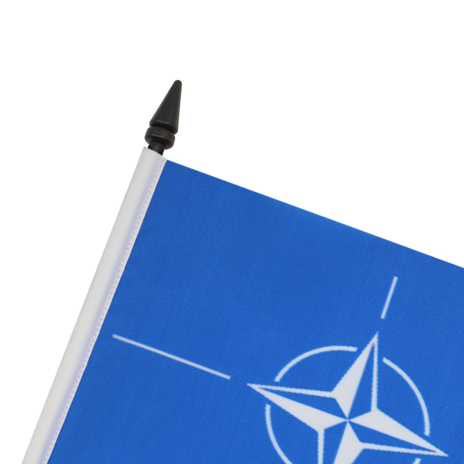 NATO Table Flag 5x8 Inches - North Atlantic Treaty Organization Desk Flag with Black Plastic Pole & Base - 21x14 cm Mini Office Flag for Military Display, Diplomatic Events & Patriotic Decor