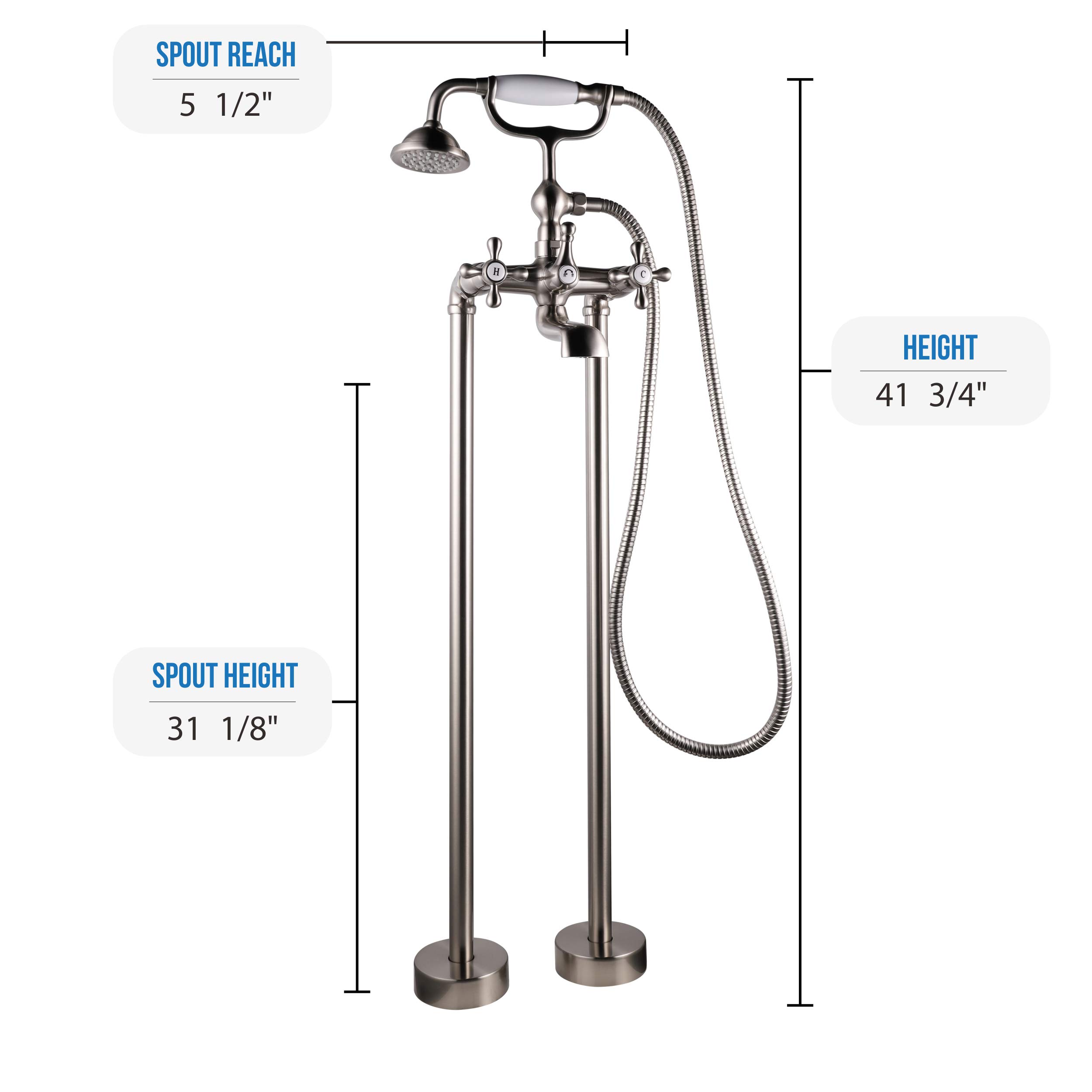 BTF03A-BN Freestanding Bathtub Faucet with Hand Shower in Brushed Nickel - Modern Ontario Style for Spa-Like Bathroom Experience, Perfect for Luxury Baths and Relaxation