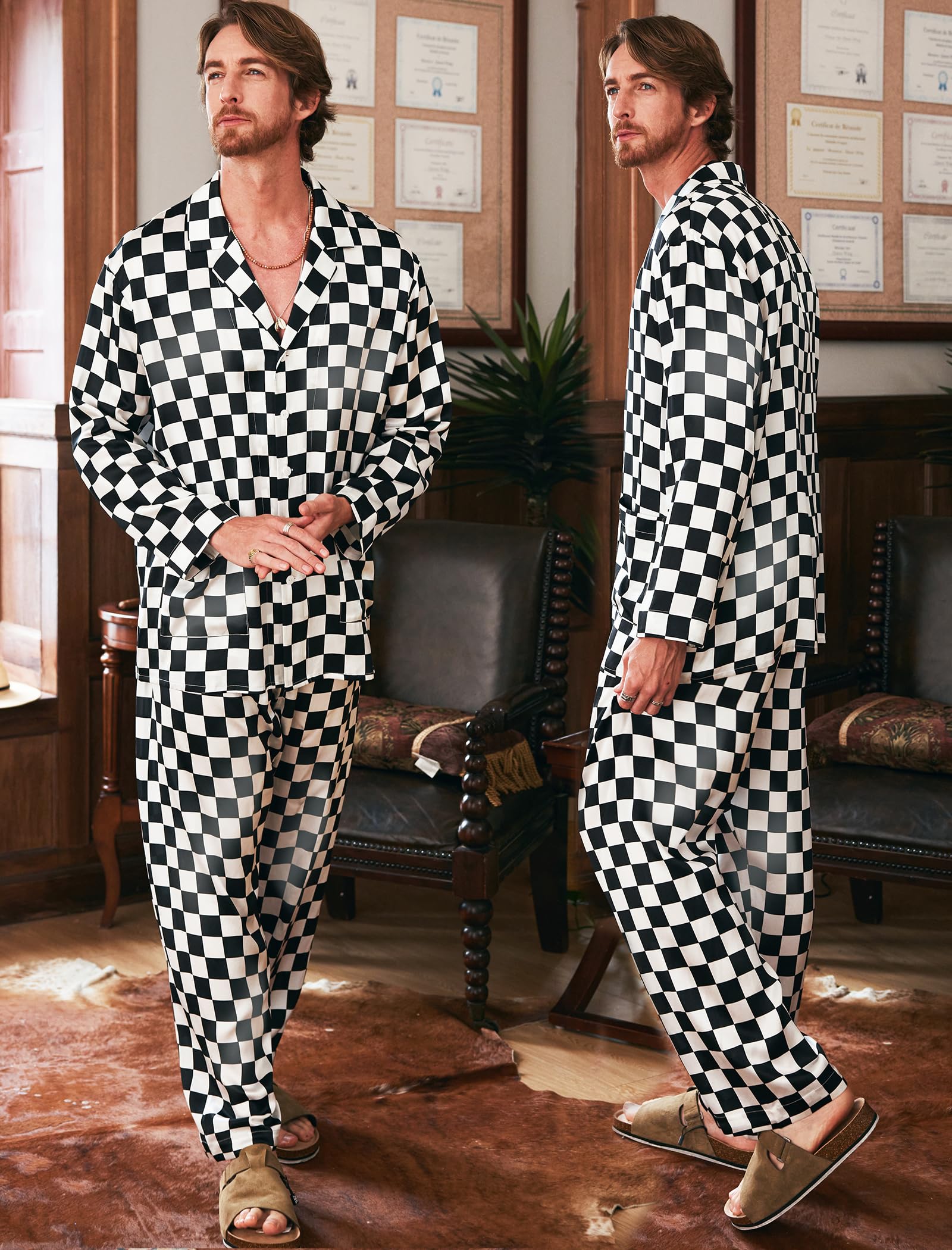 Luxury Silk Pajamas Set for Men - 2PC Long Sleeve Button-Down Sleepwear - Soft & Breathable Silk PJs for Comfortable Nightwear - Perfect for Lounging, Sleep & Relaxation at Home