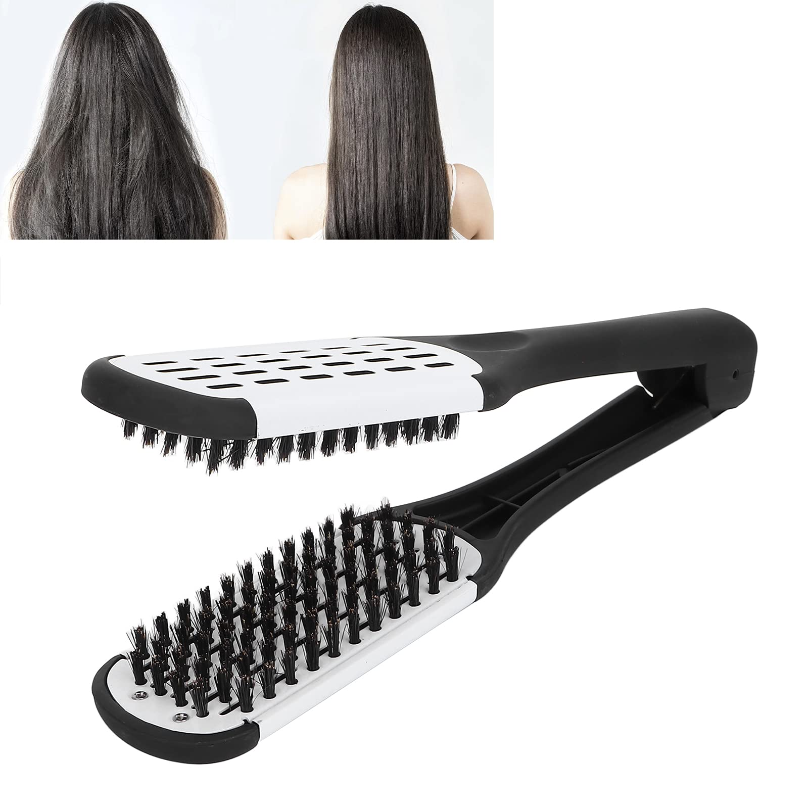 Double-Sided Hair Straightening Brush Clamp - Multifunctional Styling Tool for Men & Women | Improves Hair Health | Perfect for Home Use & Travel (White)