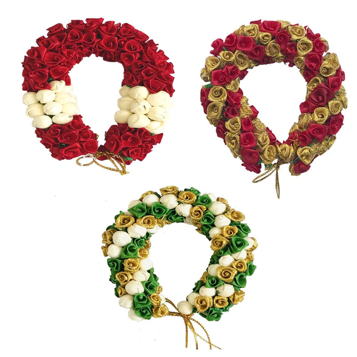 VinshBond Women's Mogra Bun Gajra Flower Hair Accessories - Pack of 3 Multicolor Floral Hair Clips for Bridal, Wedding, Party & Traditional Indian Hairstyles