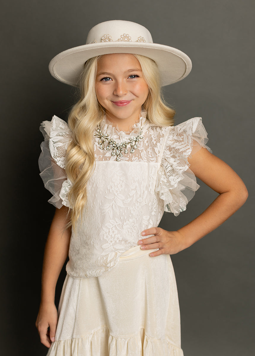 Anouk Women's Cream Lace Top - Elegant Floral Embroidered Blouse for Casual Wear & Date Nights