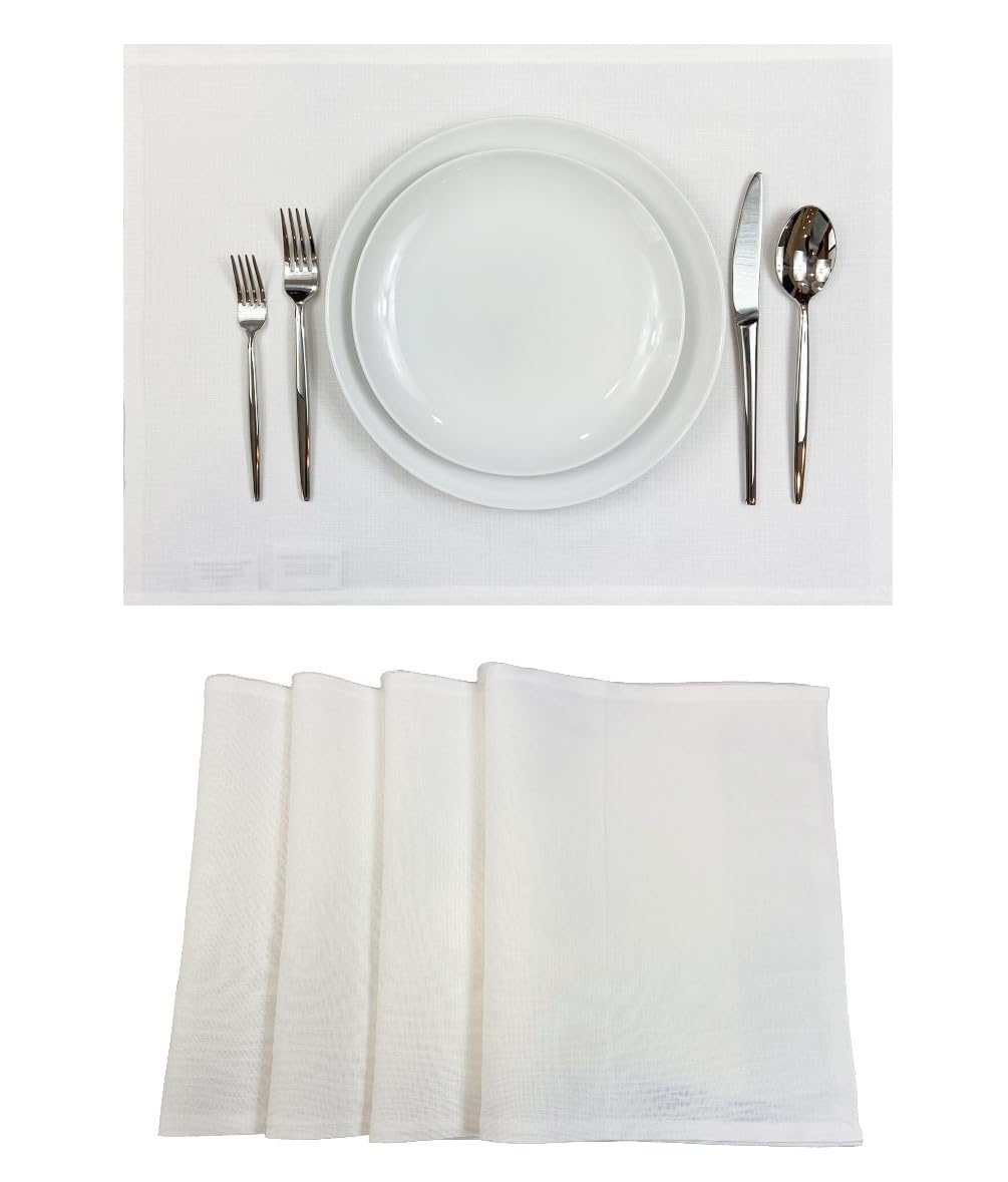 Premium Italian Cotton & Linen Placemats Set of 4 - 20x14 Inch Washable Table Mats for Dining, Kitchen & Entertaining - Carlo Lamperti Minimalist Fabric Place Mats (56% Cotton 44% Linen)
