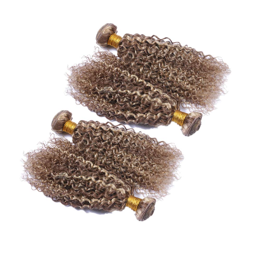 Light Brown & Blonde Highlight 8/613 Kinky Curly Peruvian Human Hair Extensions - 400g Mixed Length (22 24 26 28 inch) for Stunning Ombre Styles & Volume Boost - Perfect for Parties, Weddings & Everyday Glam