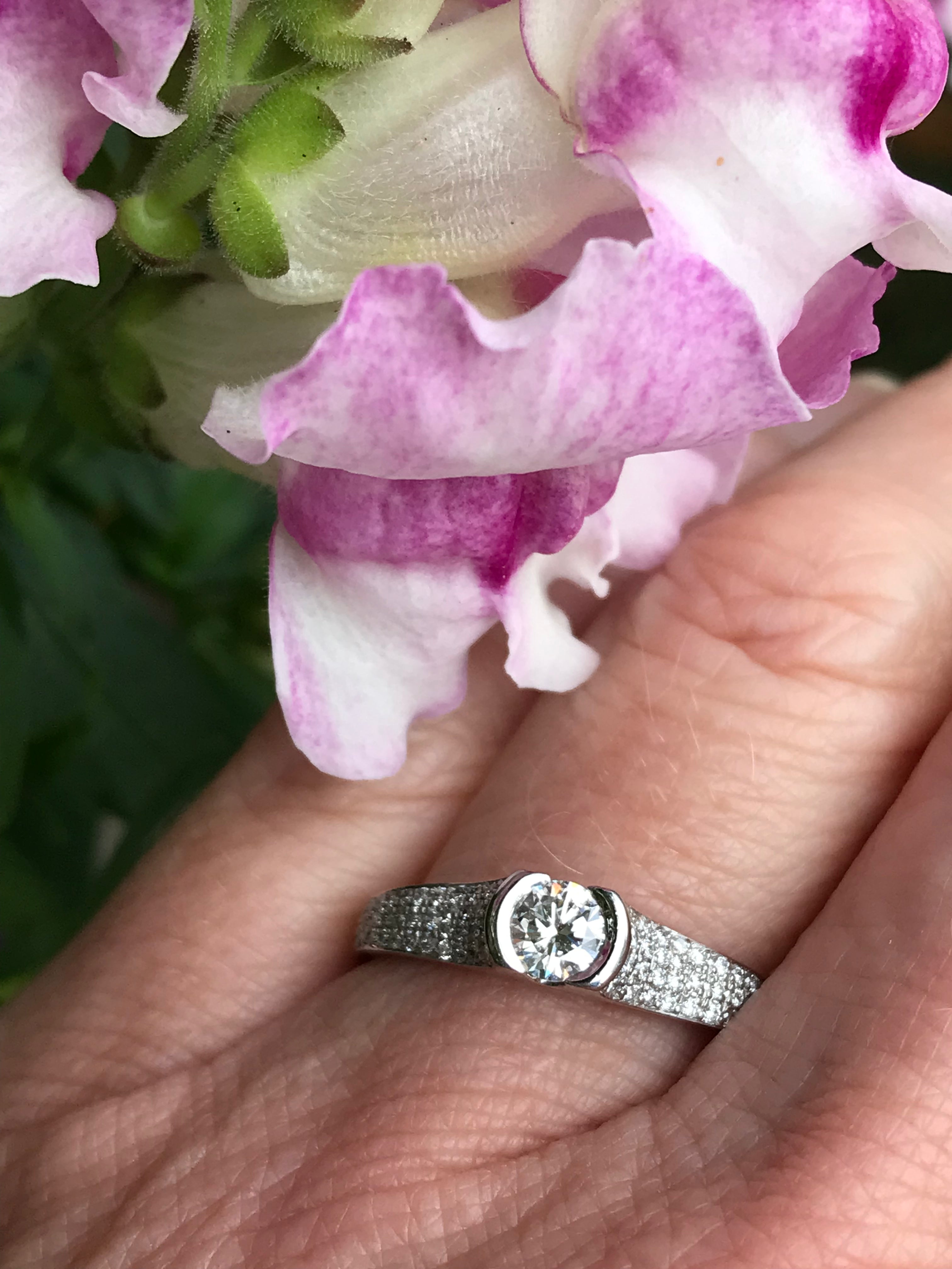 0.54ct Platinum Brilliant Cut Natural Diamond Ring with Pave Setting - FVS Clarity, Perfect for Engagement, Wedding & Anniversary Gifts