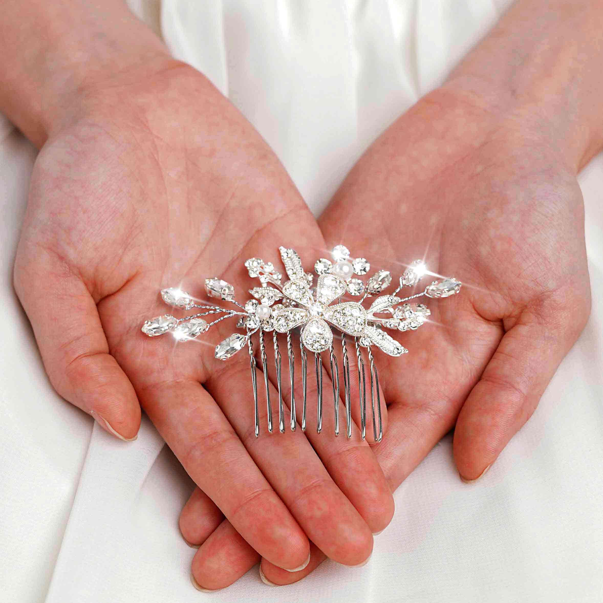 Sparkling Silver Rhinestone Flower Bridal Hair Comb – Elegant Wedding Hair Accessories for Women & Girls (A-Silver) | Perfect for Brides, Bridesmaids, Prom & Special Occasions