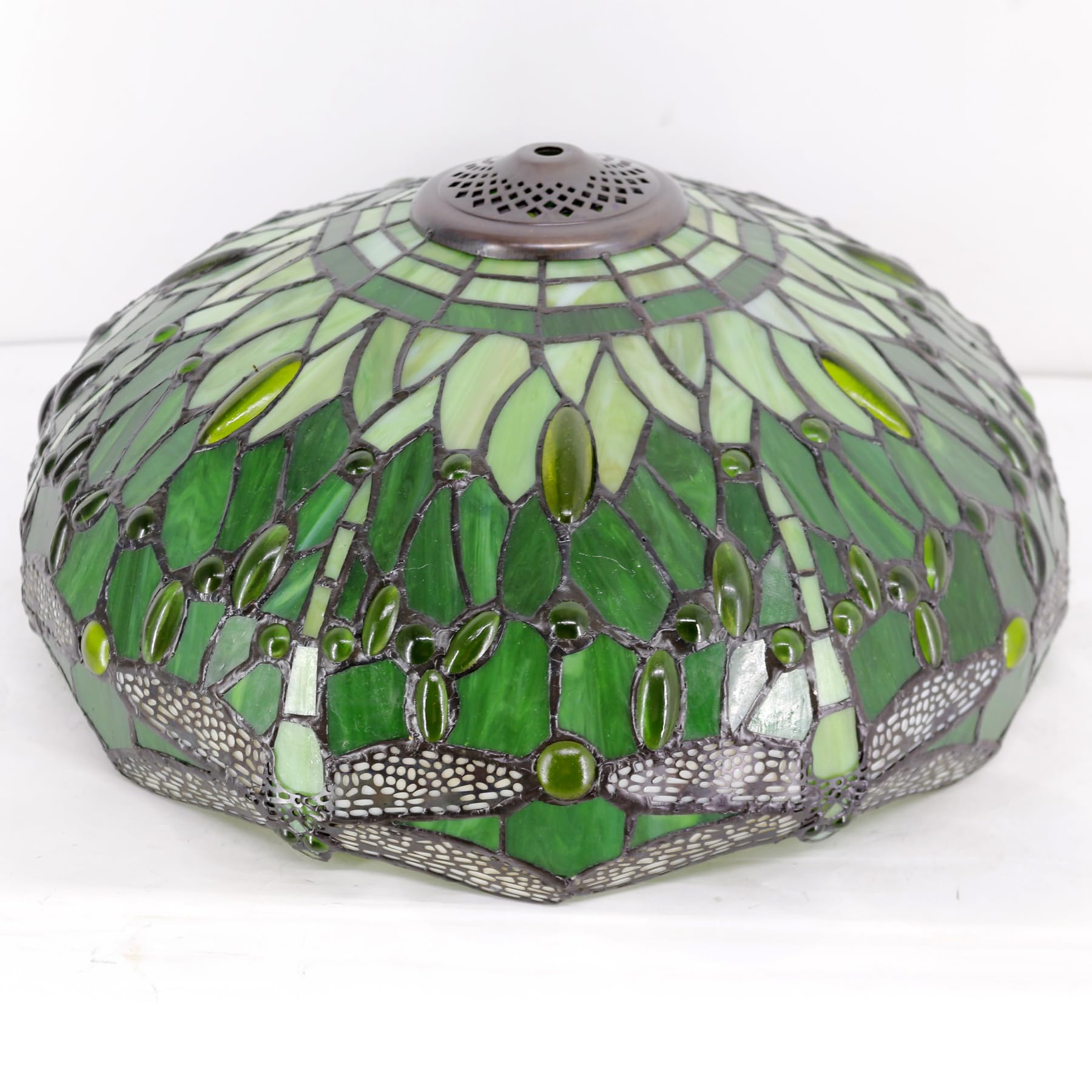 Tiffany Style Table Lamp - Green Stained Glass Dragonfly Design, 16x16x24 Inch Bedside Lamp with Metal Base for Bedroom, Living Room & Home Office | Perfect for Reading, Decor & Ambient Lighting (S459 Series)