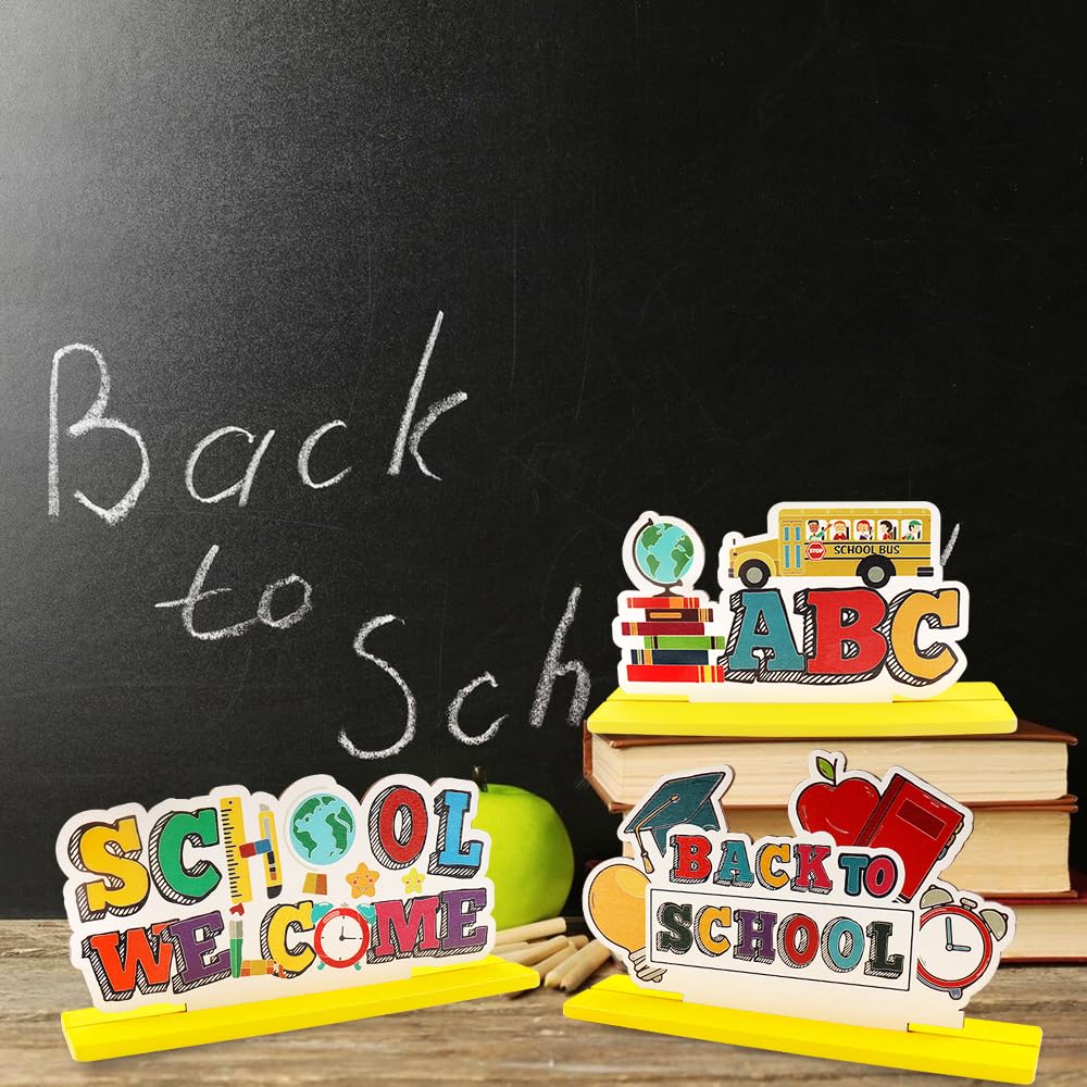 ALIBBON 3-Piece Wooden Back to School Table Centerpiece Set - Welcome Sign Classroom Decor for Teachers & Students - Perfect for School Open House, First Day Celebrations & Teacher Appreciation Events