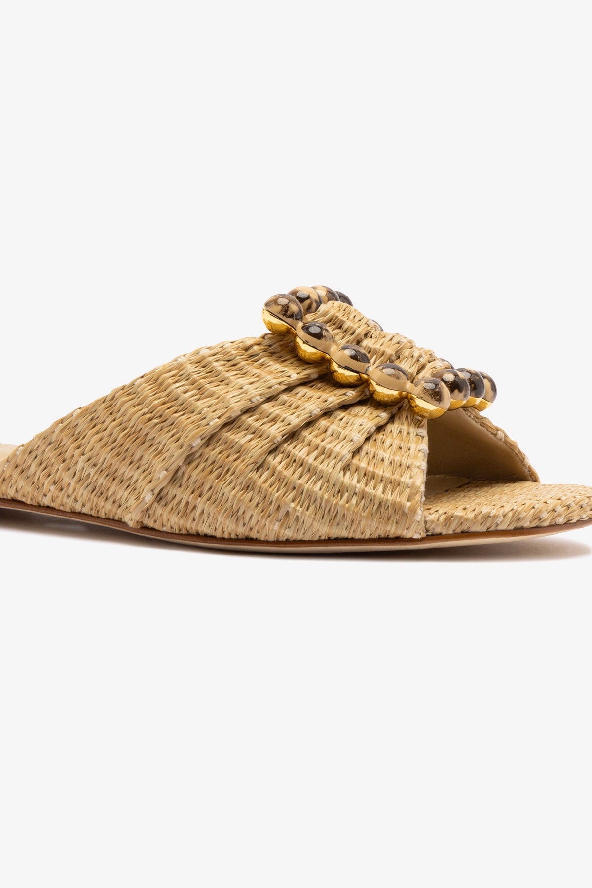 Chloe Gosselin by Larroudé Nova Flat Sandals in Natural Raffia - Perfect for Summer Beach Vacations and Casual Outings
