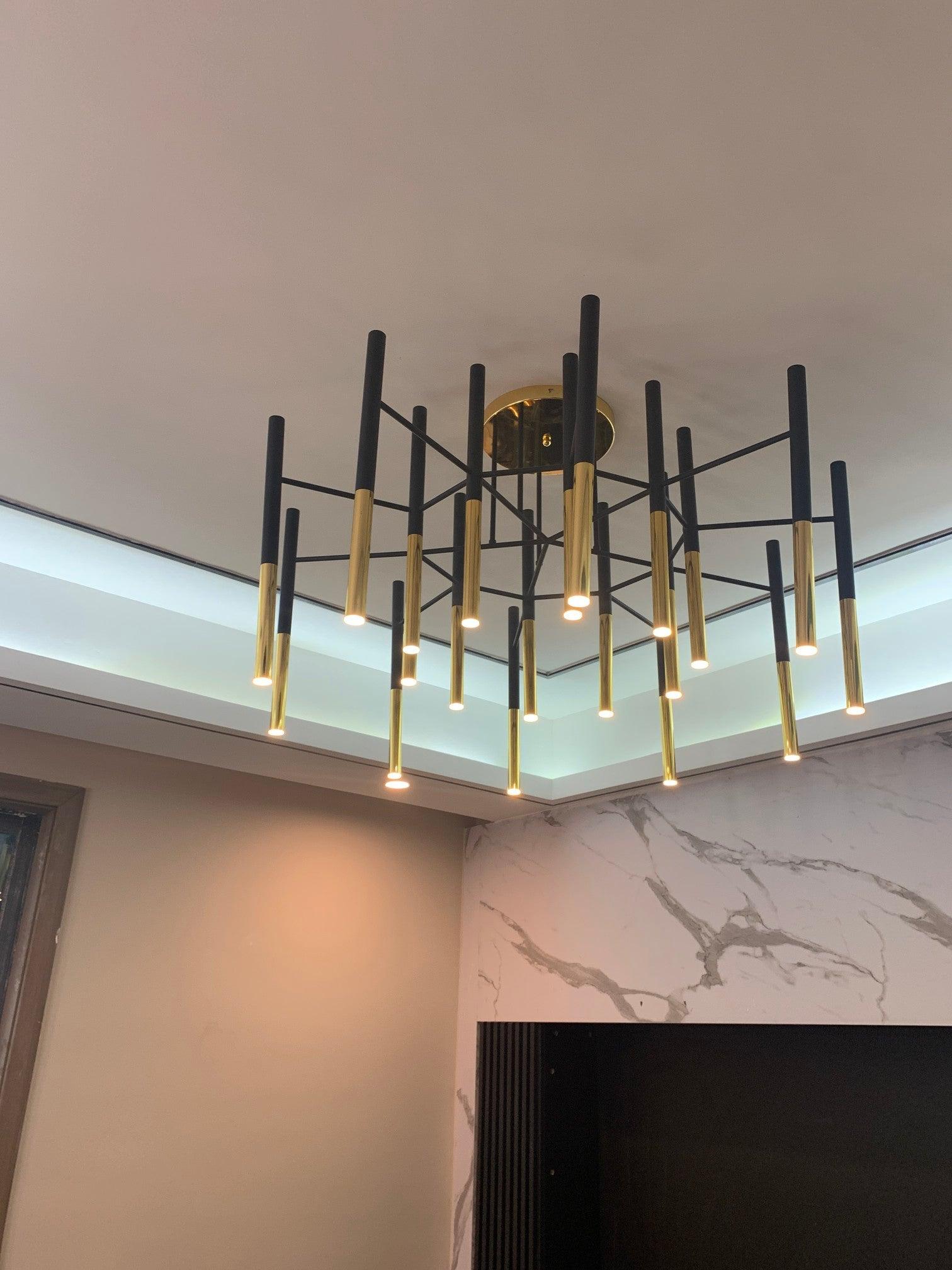 Modern Metal Tubular Chandelier - Industrial Style Ceiling Light Fixture for Dining Room, Living Room & Bedroom - Elegant Lighting Solution for Home Decor