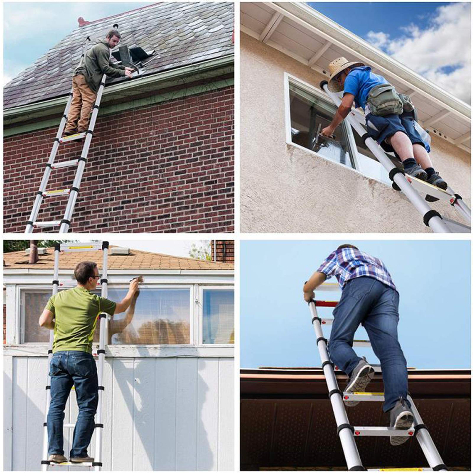 14.5FT Aluminum Telescopic Ladder with Hooks - 4.4M Extendable Multi-Purpose Ladder for Home & Work, 330lb Weight Capacity - Perfect for Loft Access, Roofing, Painting and Indoor/Outdoor Use