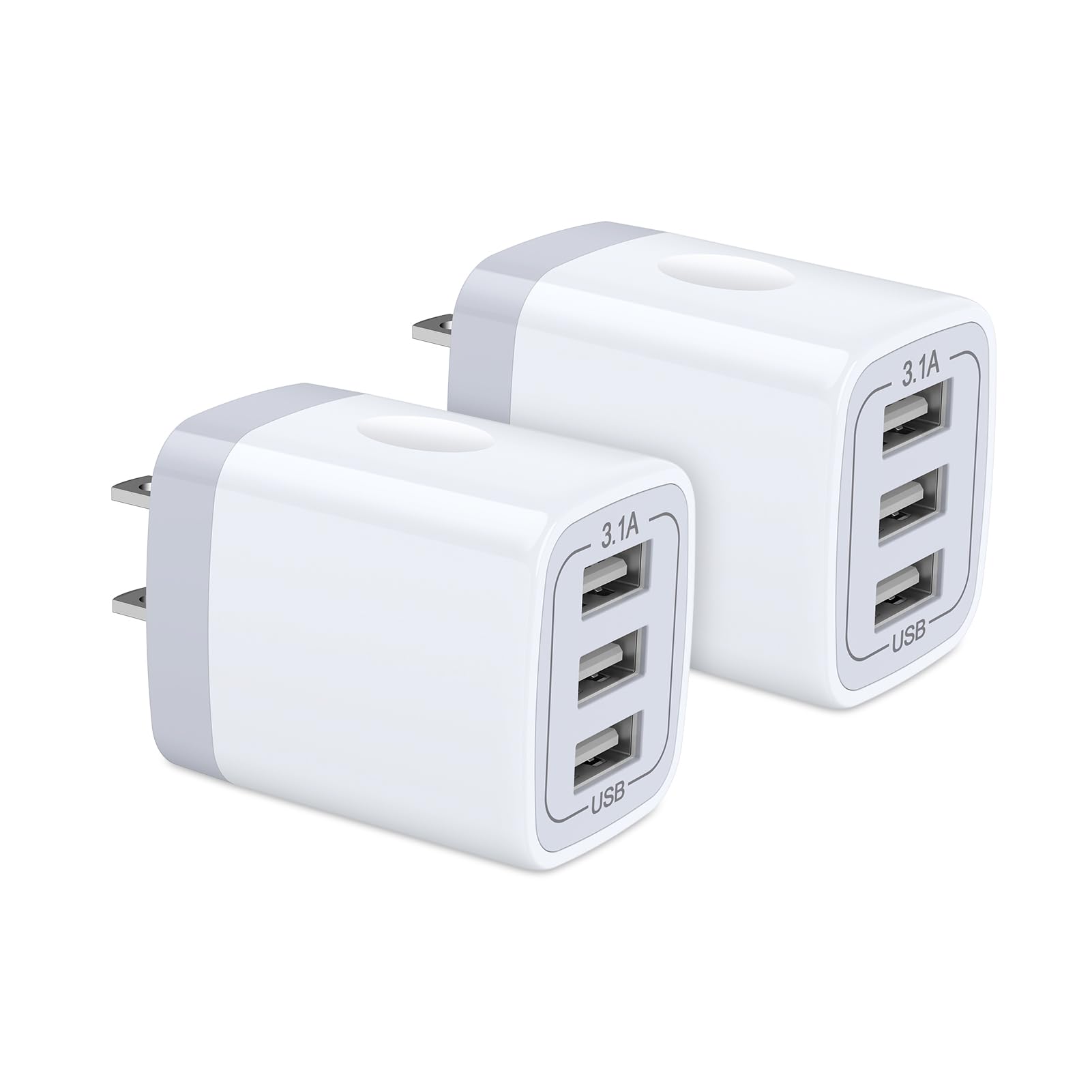 Hootek 2-Pack 3-Port USB Wall Charger - 3.1A Fast Charging Power Adapter for iPhone 16/15/14/13/12/11/Pro/XS/MAX/8/Plus, iPad, Samsung Galaxy S24/S23 - Compact Multi-Port Charging Station for Home, Office & Travel