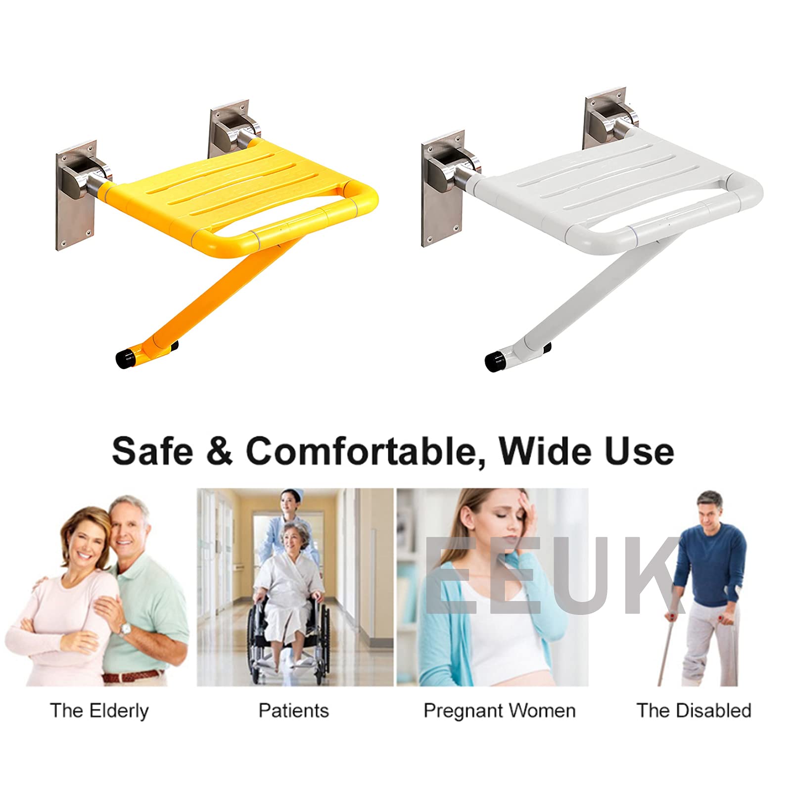 Foldable Wall-Mounted Shower Seat - Non-Slip Bathroom Safety Stool for Elderly & Disabled - Heavy Duty 440lbs (200kg) Weight Capacity - Space-Saving Foldaway Design for Bathtub & Shower Use