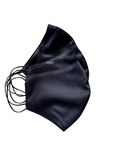 AGASTI Silk-Satin 3-Ply Soft Elastic Face Mask for Women, Men & Kids - Breathable & Comfortable (Pack of 3, Black) - Perfect for Daily Wear, Travel & Outdoor Activities