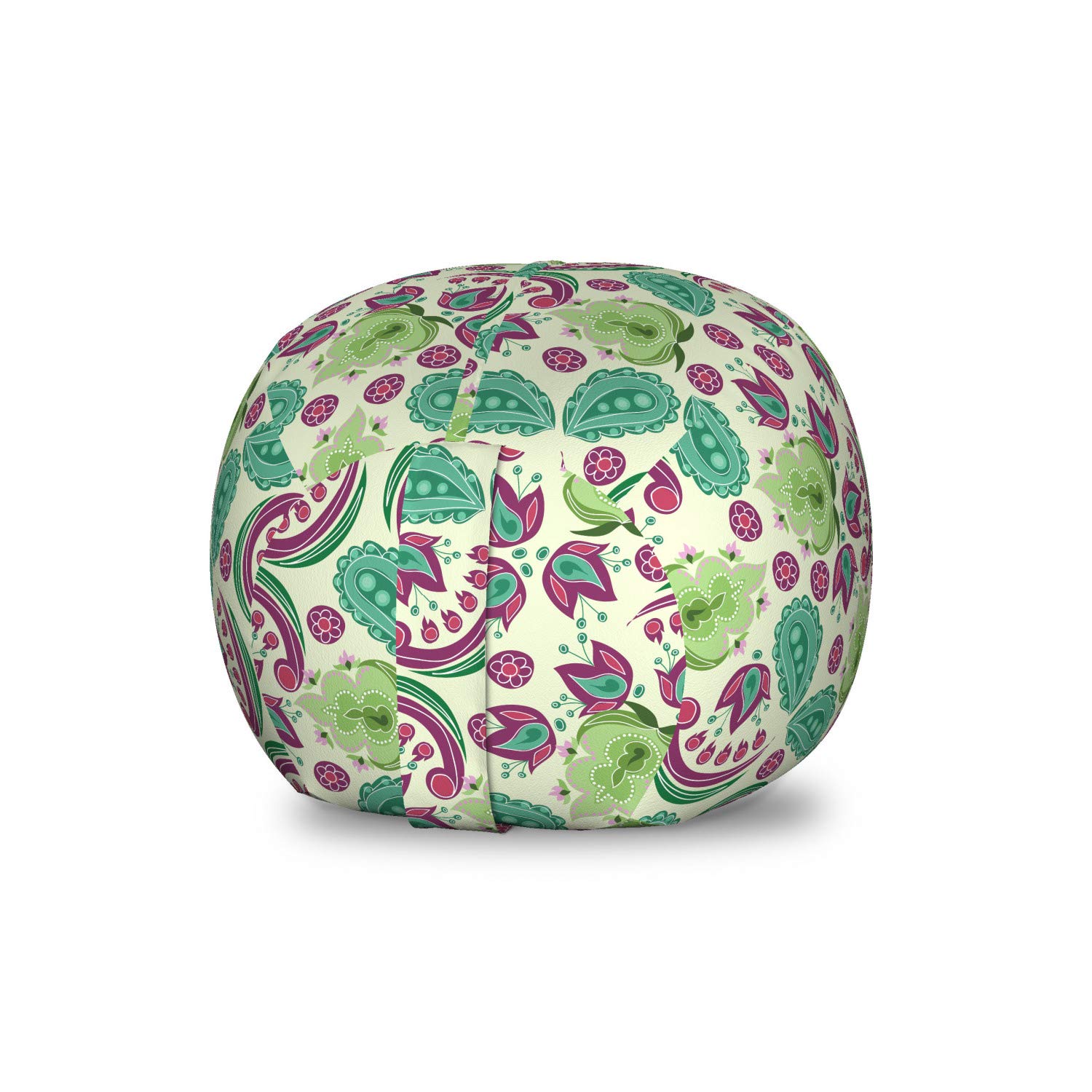 Ambesonne Paisley Toy Storage Bag Chair - Floral Design with Abstract Teardrop Shapes & Traditional Motifs - Washable Stuffed Animal Organizer for Kids Room - Small Multicolor Ottoman for Bedroom, Nursery or Playroom Storage Solution