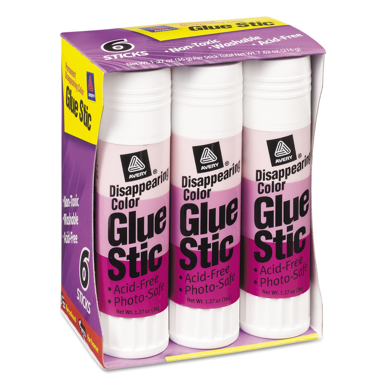 Avery 98071 Permanent Glue Stic - 1.27Oz, 6-Pack, Purple | Dries Clear for Paper Crafts, Scrapbooking & Office Use