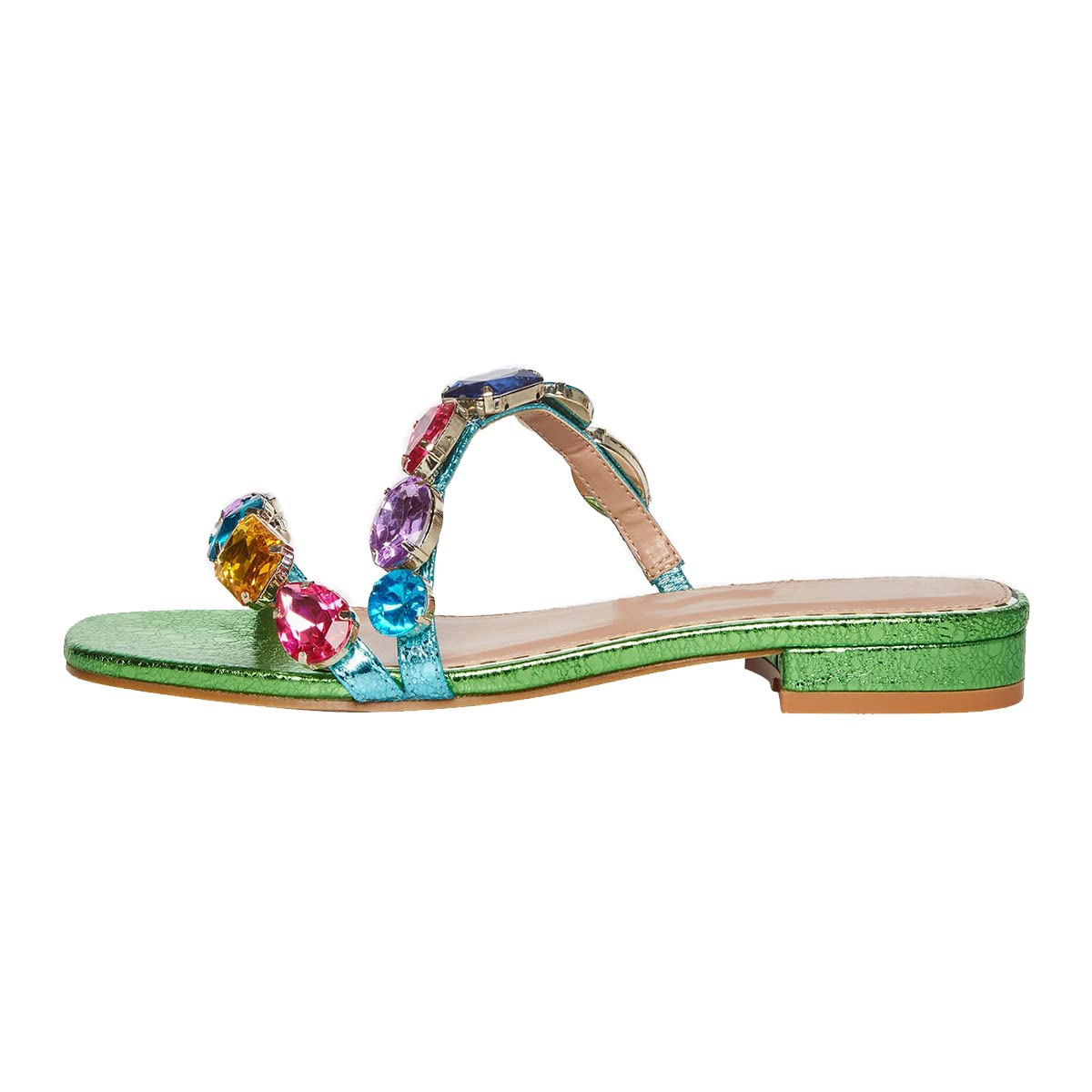 FSJ Women's Rhinestone Crystal Flat Sandals - Open Toe Slip On Casual Shoes for Summer, Beach, Party, Wedding & Bridal - Size 4-15 US | Perfect for Vacation, Outdoor Events & Special Occasions