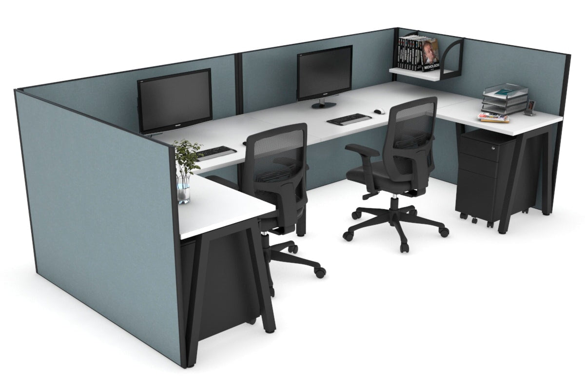 Quadro A Legs 2-Person Corner Workstation - U-Shaped Black Frame Office Desk [1800L x 1800W with Cable Management] - Perfect for Collaborative Workspaces & Home Offices