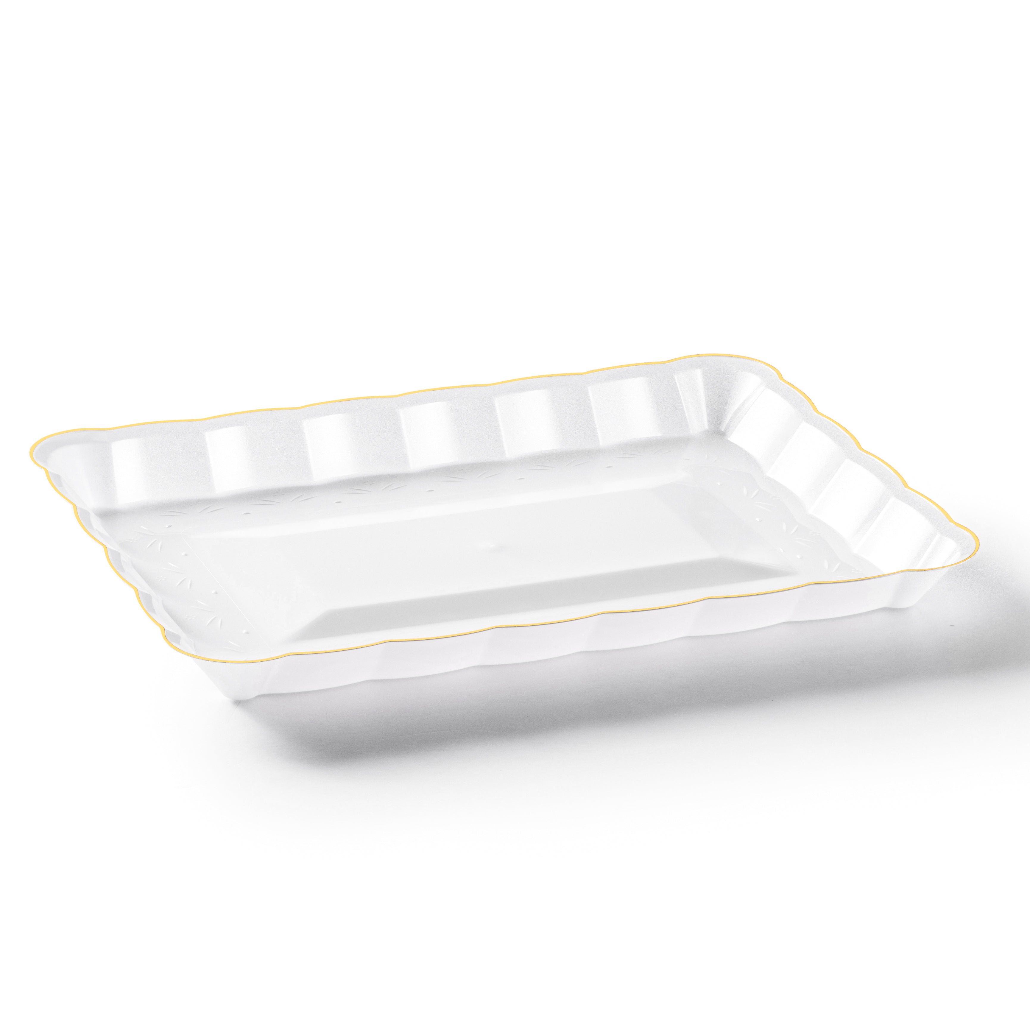 Scalloped White and Gold Rectangular Serving Tray Set of 4 - Elegant Party Platter for Weddings, Bridal Showers & Home Decor