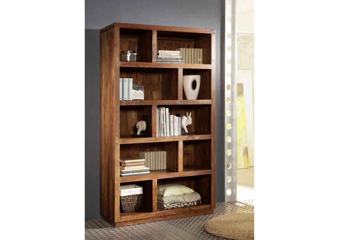 Gfine Solid Sheesham Wood Bookshelf - Brown (45.3x15.7x68.9 Inches) - 115x40x175Cm - Perfect for Living Room, Home Office & Library Storage