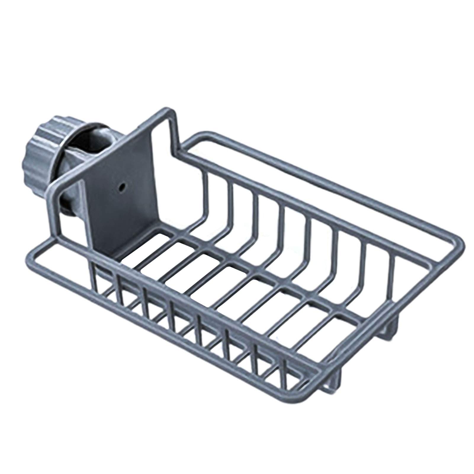 PAPABA Adjustable Kitchen Faucet Sponge Holder - Grey Dish Sponge Storage Rack with Drainer for Sink, Soap & Dishcloth | Perfect for Small Kitchen Spaces & Organized Sink Areas