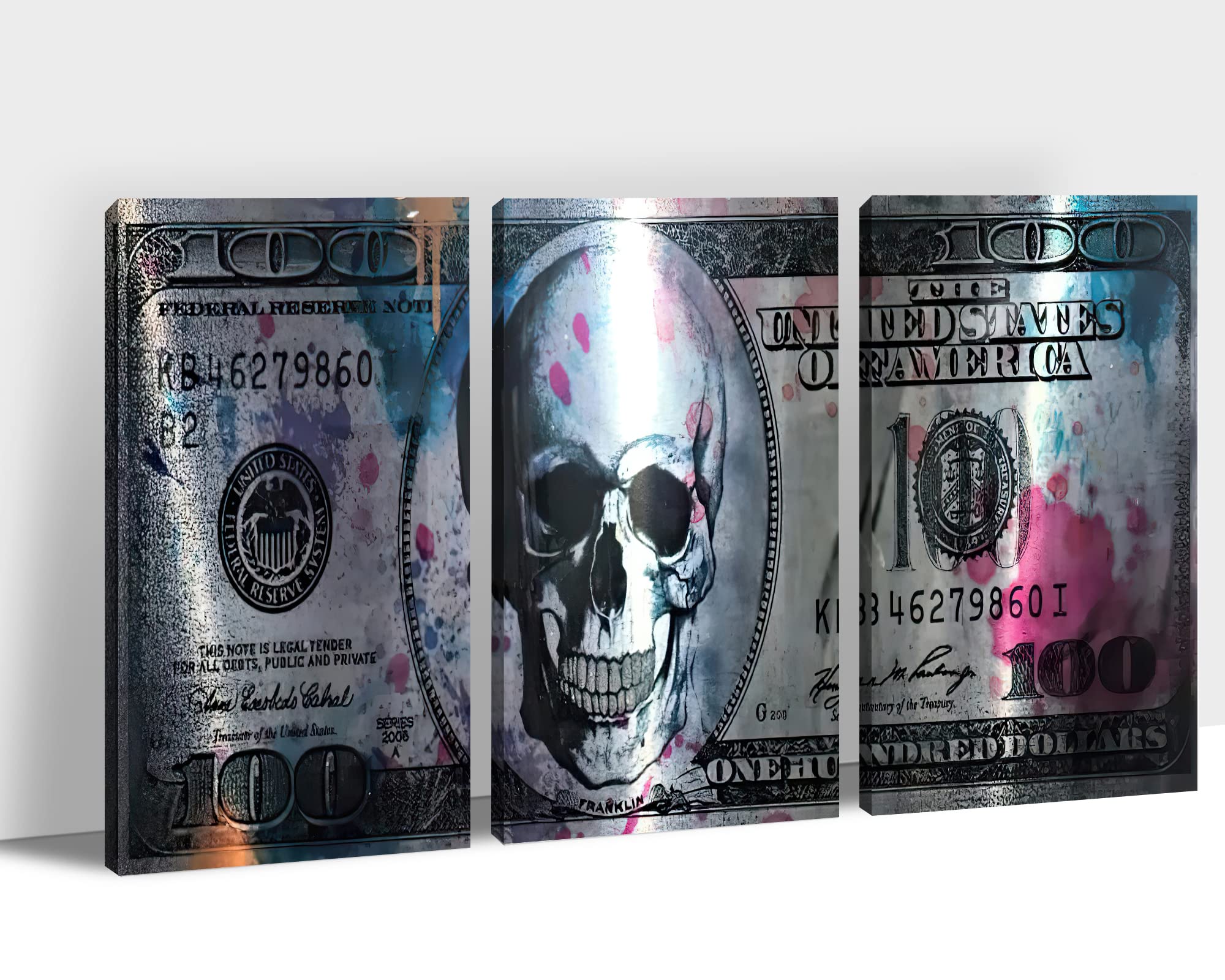 3-Piece Motivational Money Wall Art - Colorful $100 US Dollar Bill Canvas Prints for Office & Home Decor - Benjamin Franklin Cash Themed Trio Panel Set (20”x30”x3) - Perfect for Living Room, Bedroom & Workspace Inspiration