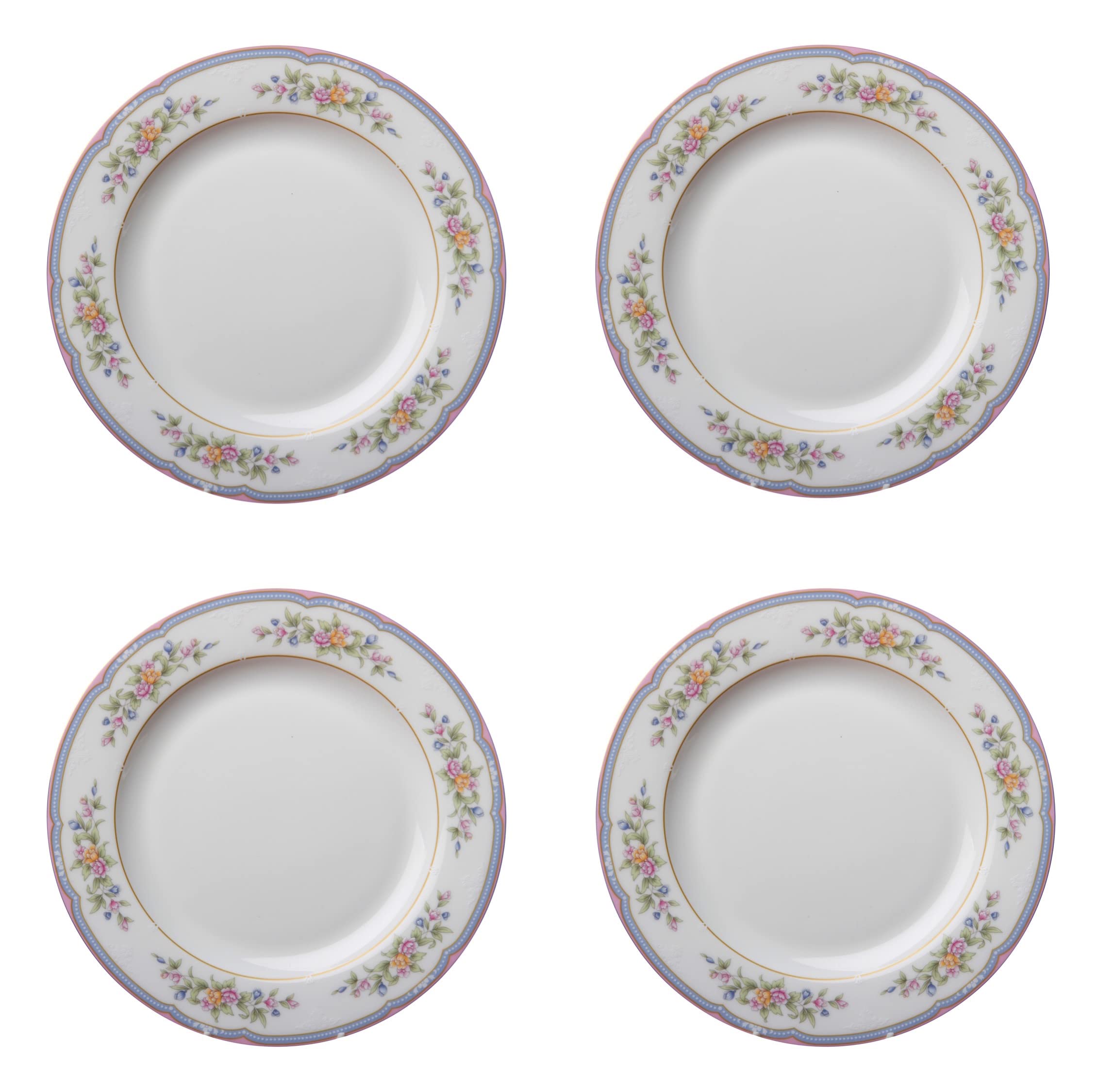 Gracie Bone China 8-Inch Dessert Plates Set of 4 with Gold Trim - Elegant Claire's Bouquet Design for Tea Parties, Bridal Showers & Formal Dining