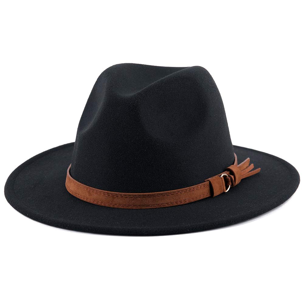 Stylish PORSYOND Wide Brim Felt Fedora Hat for Men & Women - Vintage Panama Jazz Trilby Hat with Leather Band & Belt Buckle - Perfect for Outdoor Events, Concerts, and Fashion Accessories