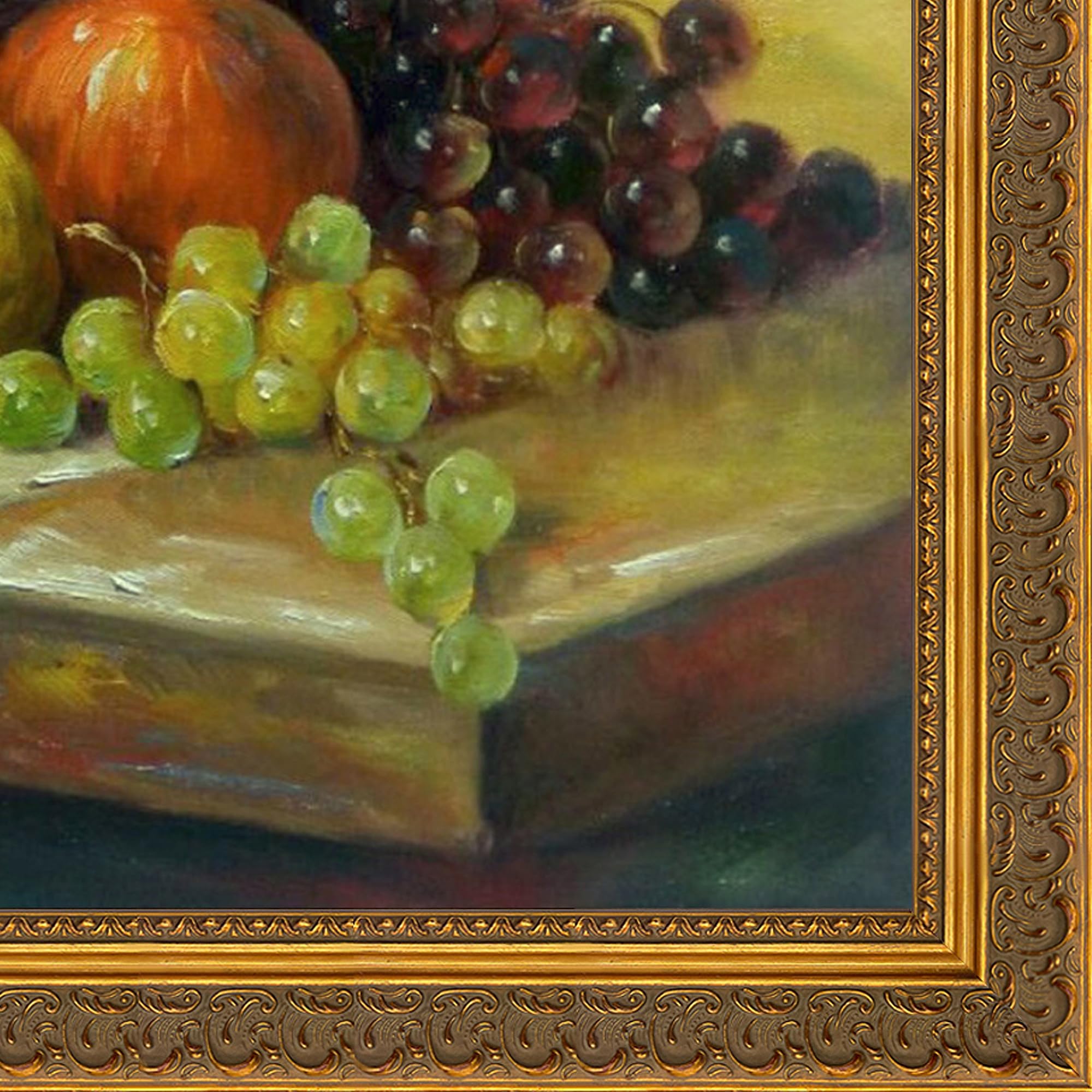 La Pastiche Still Life Painting - Fruit and Drink Art Reproduction in Baroque Antique Gold Frame (24