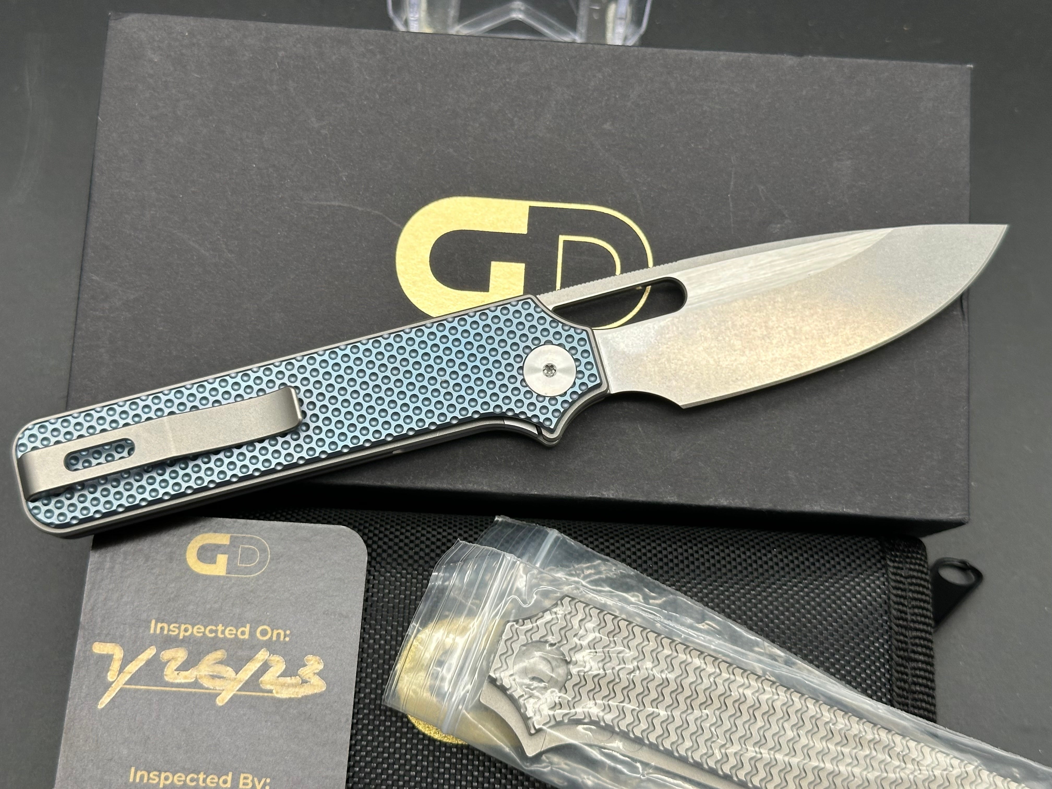 Premium M390 Steel Folding Knife with Blue Dimple Titanium Handle - EDC Pocket Knife for Outdoor, Camping & Everyday Carry
