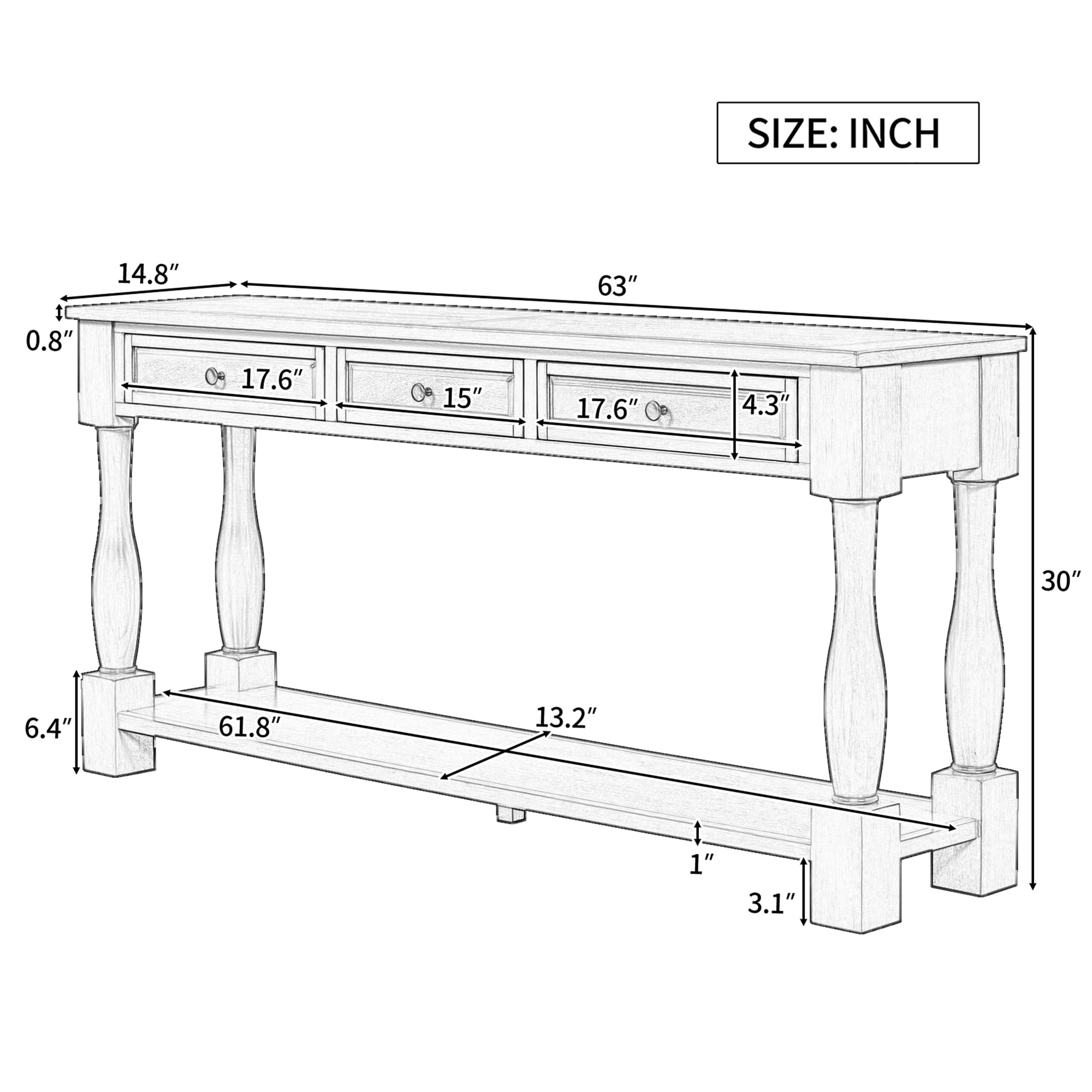 P PURLOVE Console Table with Drawers & Shelf - 55