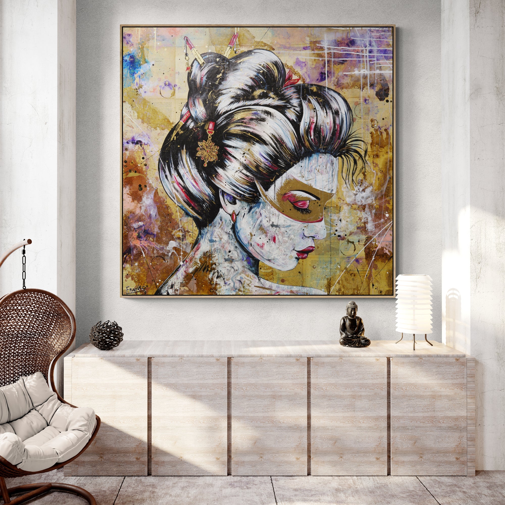 Heiwa 120cm x 120cm Geisha Abstract Realism Canvas Art - Japanese Wall Decor for Living Room, Bedroom & Office - Perfect Gift for Book Lovers & Art Collectors