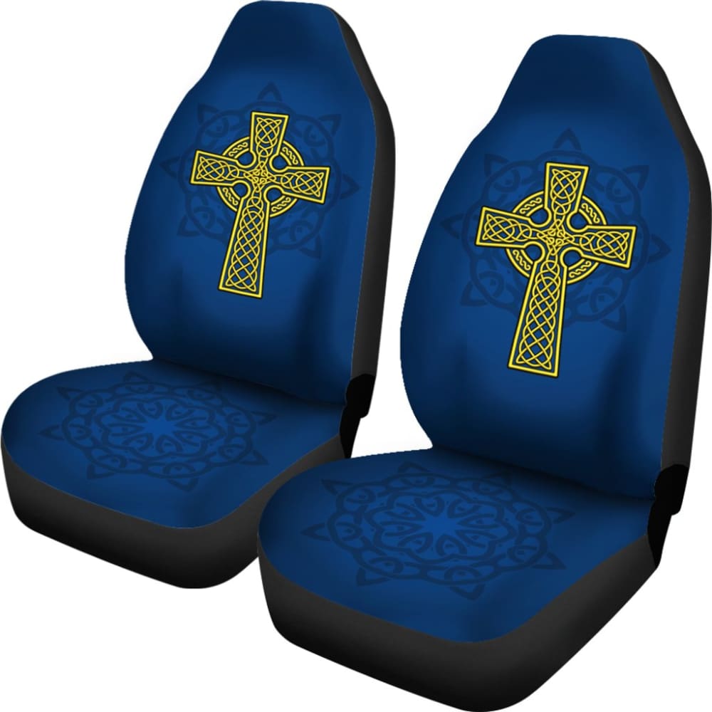 Premium Yellow Celtic Cross Car Seat Covers - Universal Fit for Cars, Trucks & SUVs - Durable & Stylish Protection for Road Trips & Daily Commutes
