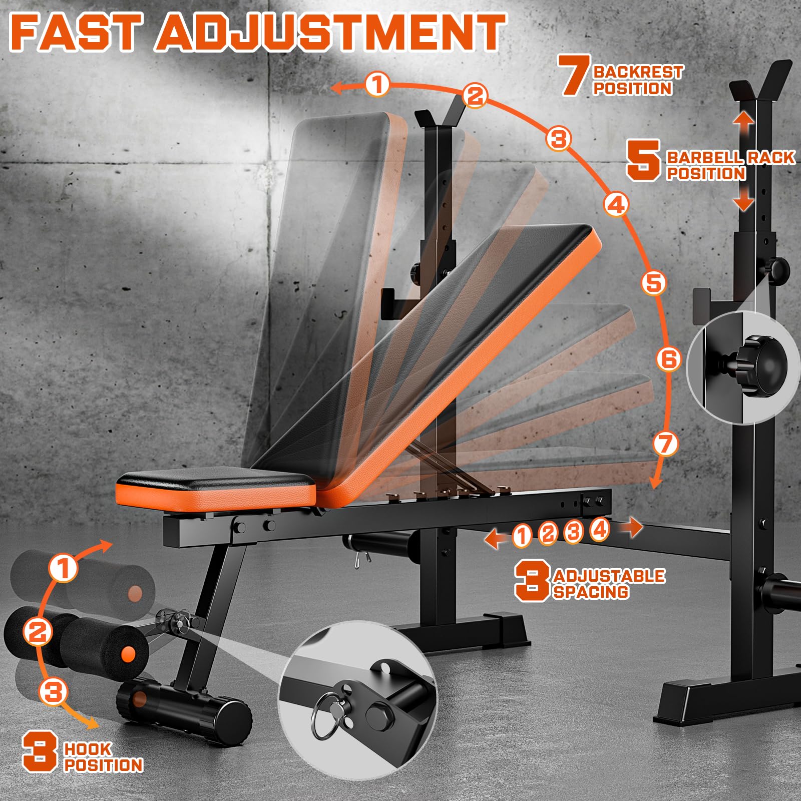 Fostoy 770lbs Weight Bench Set - Adjustable Olympic Bench Press with Squat Rack for Home Gym, Full Body Strength Training Equipment for Men & Women | Perfect for Home Workouts, Weightlifting, and Muscle Building