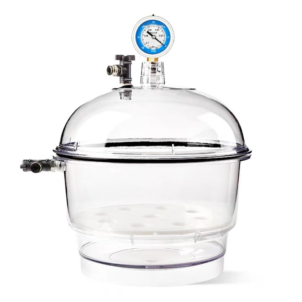 150mm & 250mm Professional Vacuum Dryer | Polycarbonate Plastic Vacuum Desiccator with Double Valve & Pressure Gauge | Laboratory & Scientific Equipment | Perfect for Drying, Storing Chemicals, Electronics & Sensitive Materials (250mm Size)