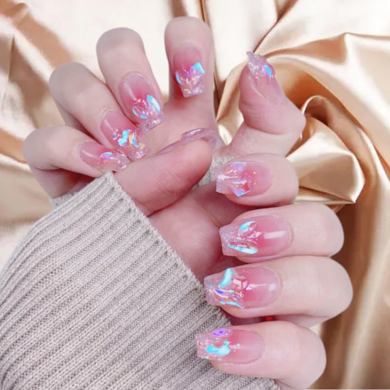 **Premium Reusable Press-On Nails – Handmade Square & French Tip Fake Nails (10pcs) with Jelly Adhesive Tabs, Nail File, Cuticle Stick & Storage Box – Perfect for Parties, Weddings & Everyday Glam**