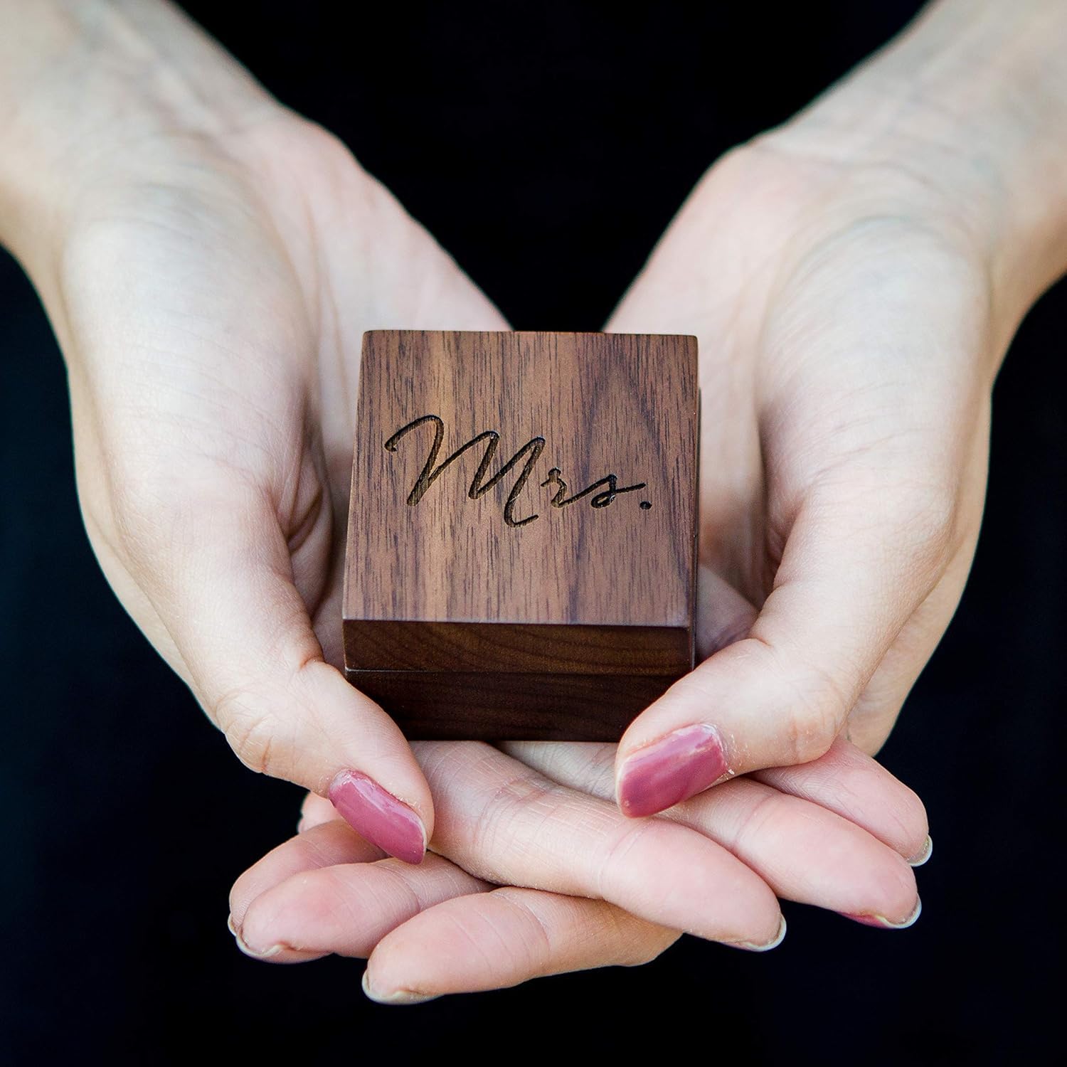 MUUJEE Engraved Wooden Ring Box - Wedding Ceremony Ring Bearer Box, Anniversary Birthday Mother's Day Gift for Her - Perfect for Proposals, Vow Renewals & Special Occasions