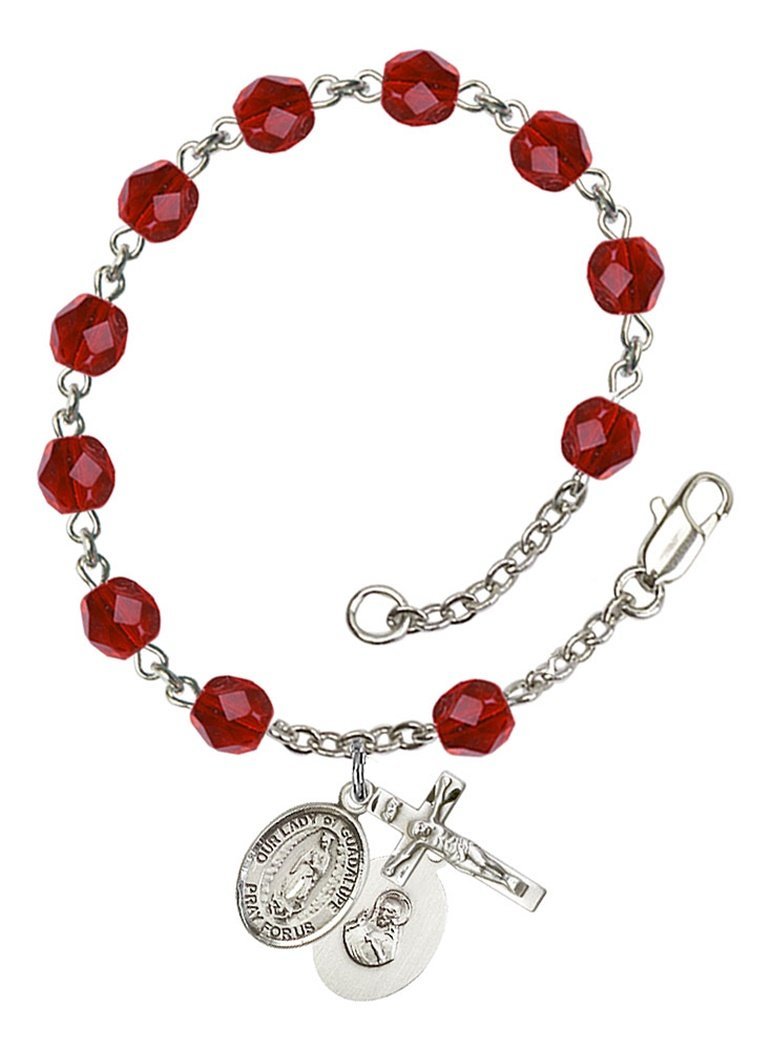 July Birthstone Beaded Rosary Bracelet with Our Lady of Guadalupe Charm - 7.5 Inch Catholic Prayer Jewelry for Women - Perfect for Baptism, First Communion & Daily Devotion