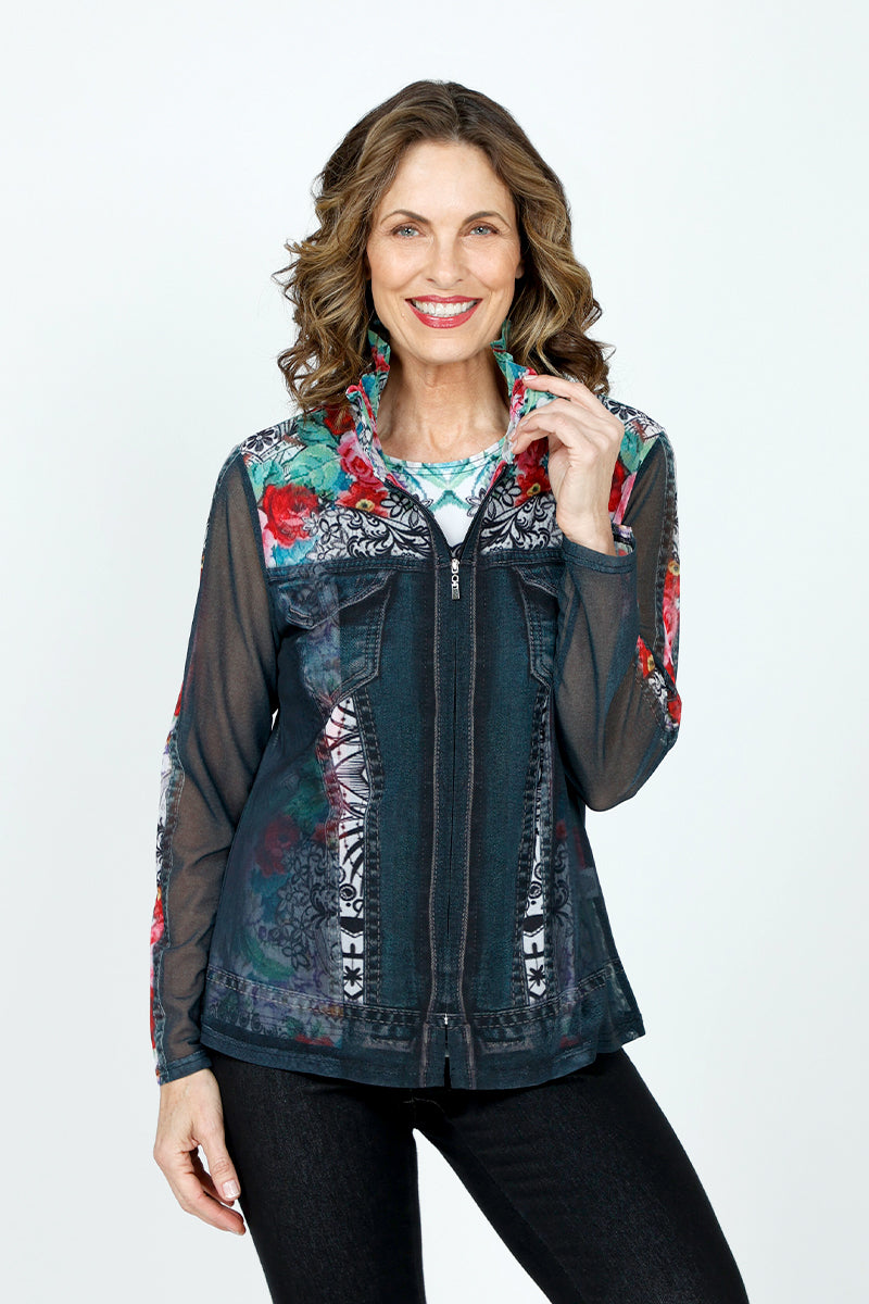 Frederique Denim Roses Twinset - Stylish Women's Matching Top and Cardigan Set | Perfect for Casual Outings, Date Nights & Office Wear