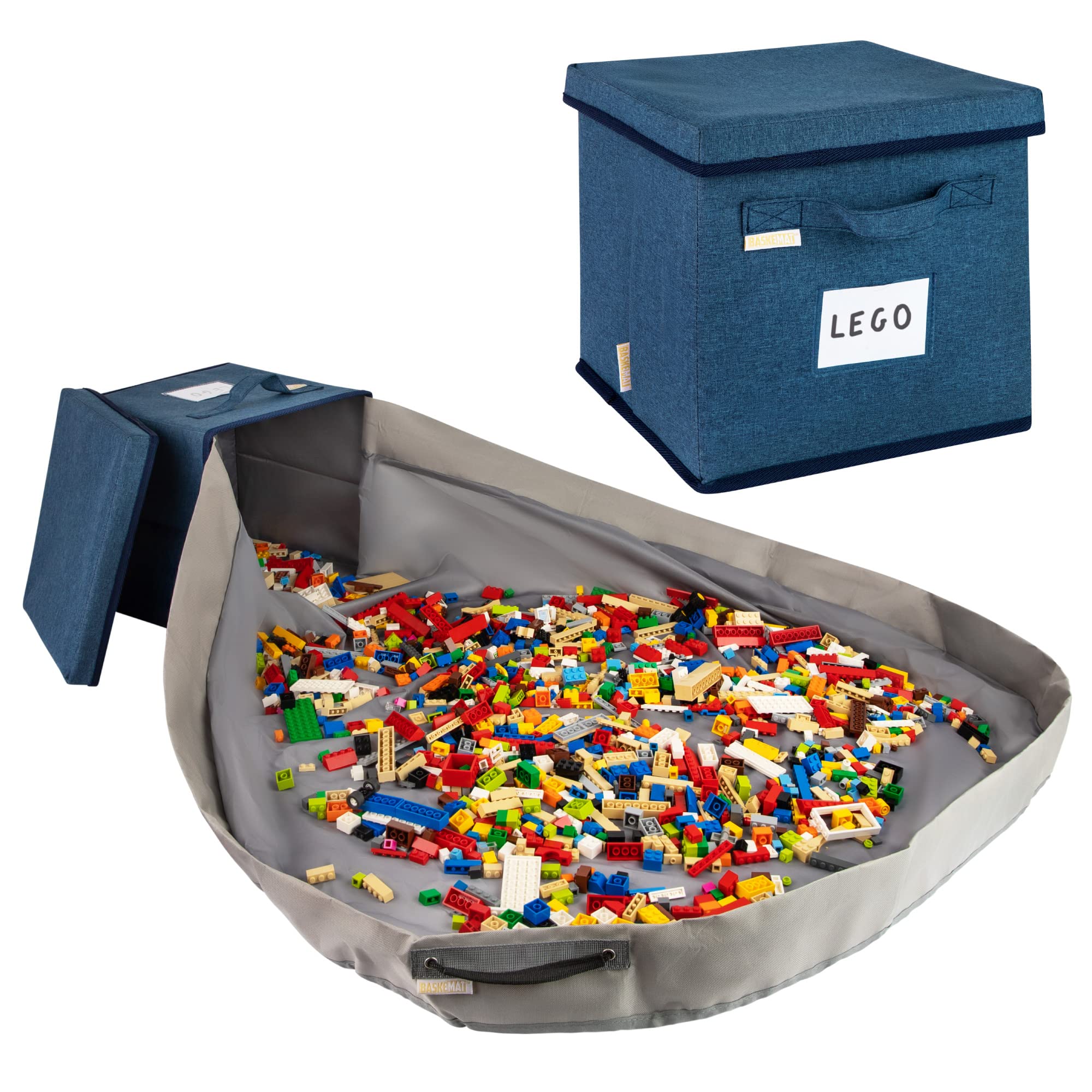 Portable Toy Storage Bag Play Mat - Easy Clean Up Toy Organizer with Lid for Legos, Building Blocks & Hot Wheels | Foldable Play Mat & Storage Basket for Kids Room, Travel & Playtime (11