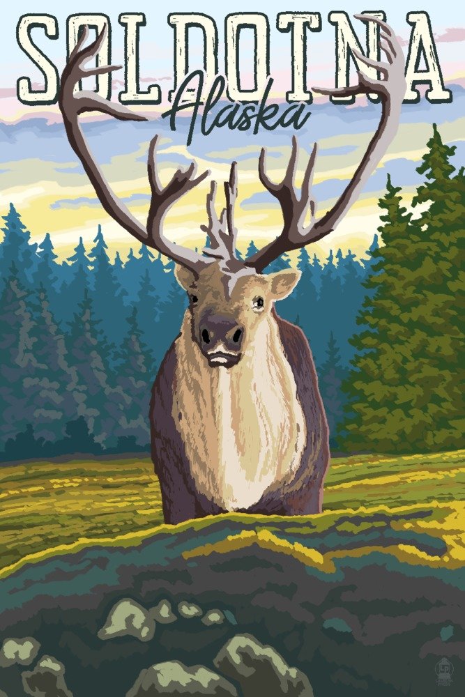 36x54 Giclee Gallery Print - Soldotna Alaska Caribou Wall Art, Travel Poster Decor for Living Room, Bedroom & Office | Premium Wildlife Artwork