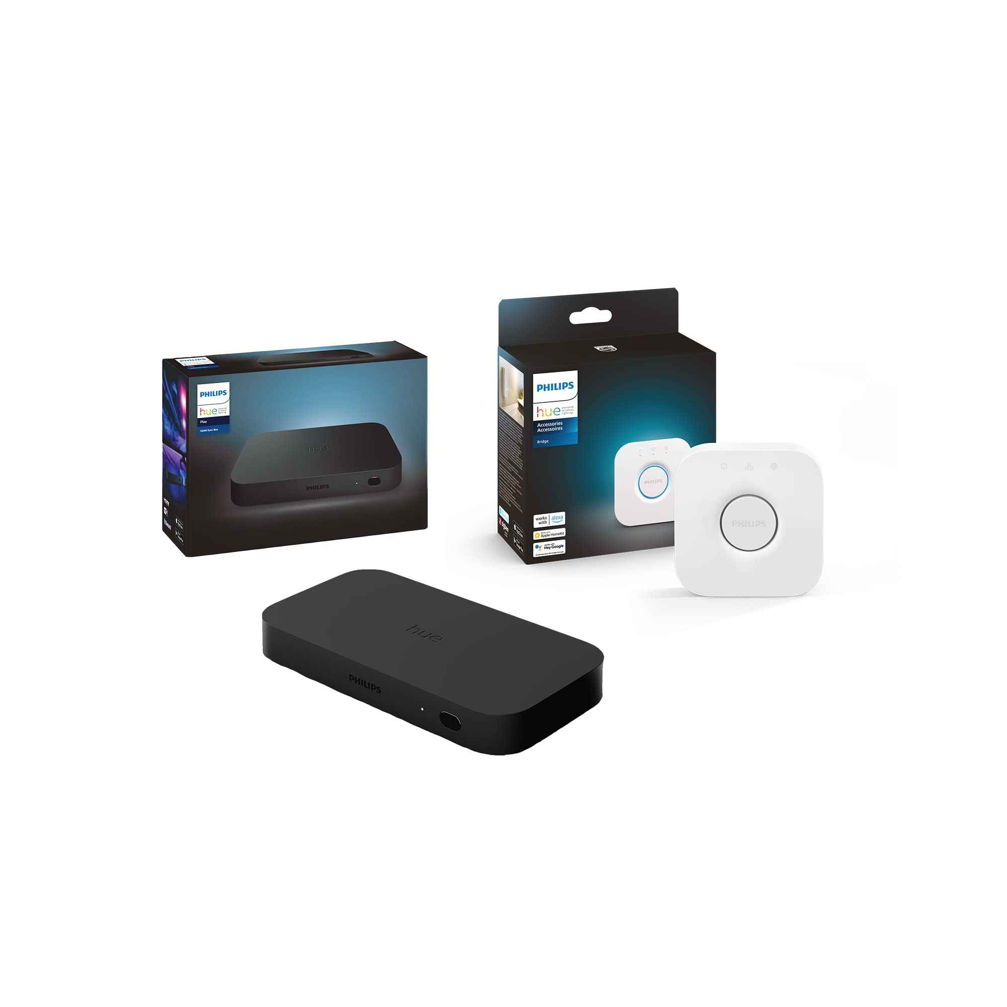 Philips Hue Smart Hub – Compatible with Alexa, Apple HomeKit & Google Assistant | White Ambiance Smart Lighting System | Philips Hue Play HDMI Sync Box for Music & Movie Light Synchronization | 4K HDMI Splitter – Perfect for Home Theater & Gaming Setup