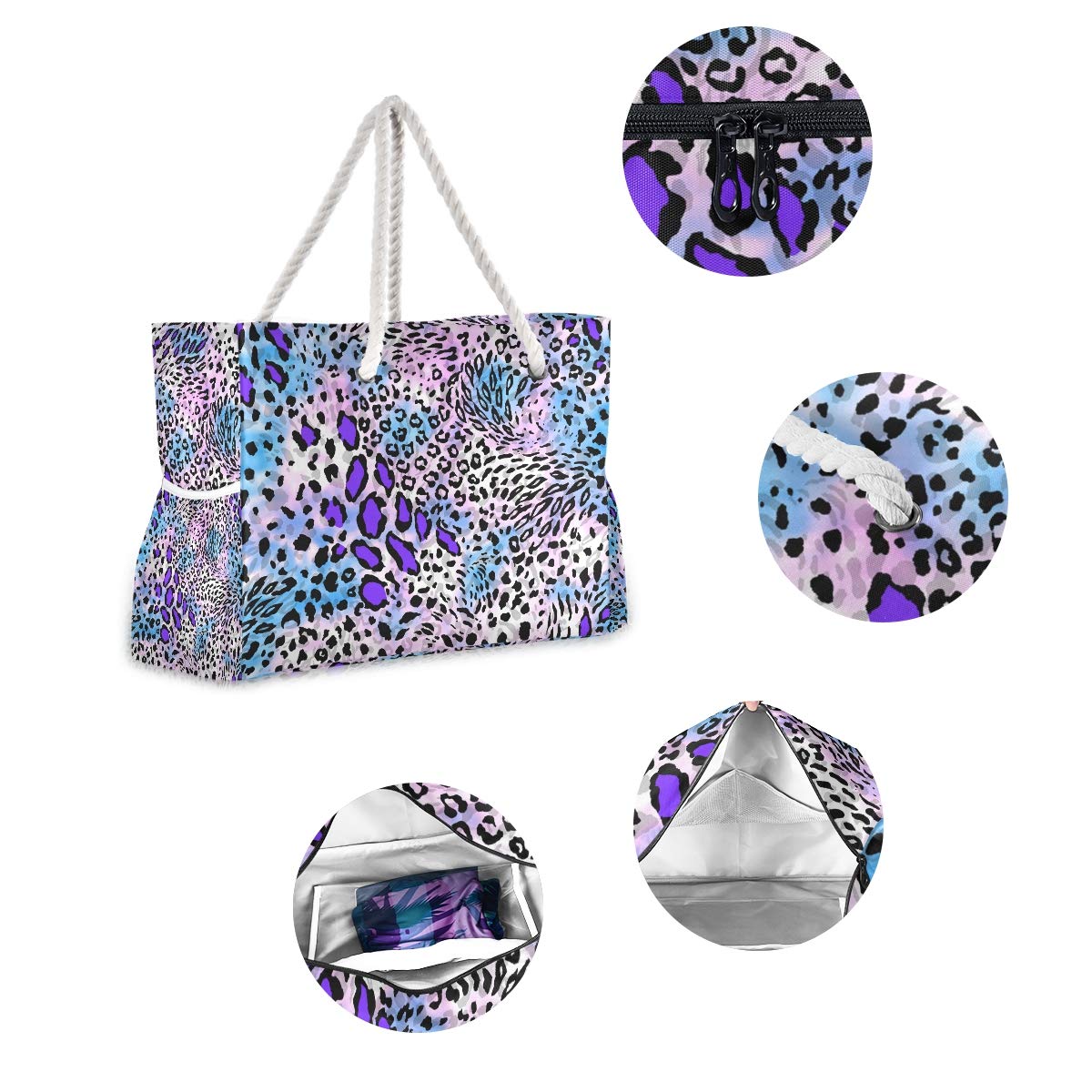 Waterproof Leopard Print Beach Tote Bag with Zipper Closure & Long Rope Handles - Large Capacity Fashionable Beach Bag for Women, Perfect for Pool, Vacation, Shopping and Travel Accessories