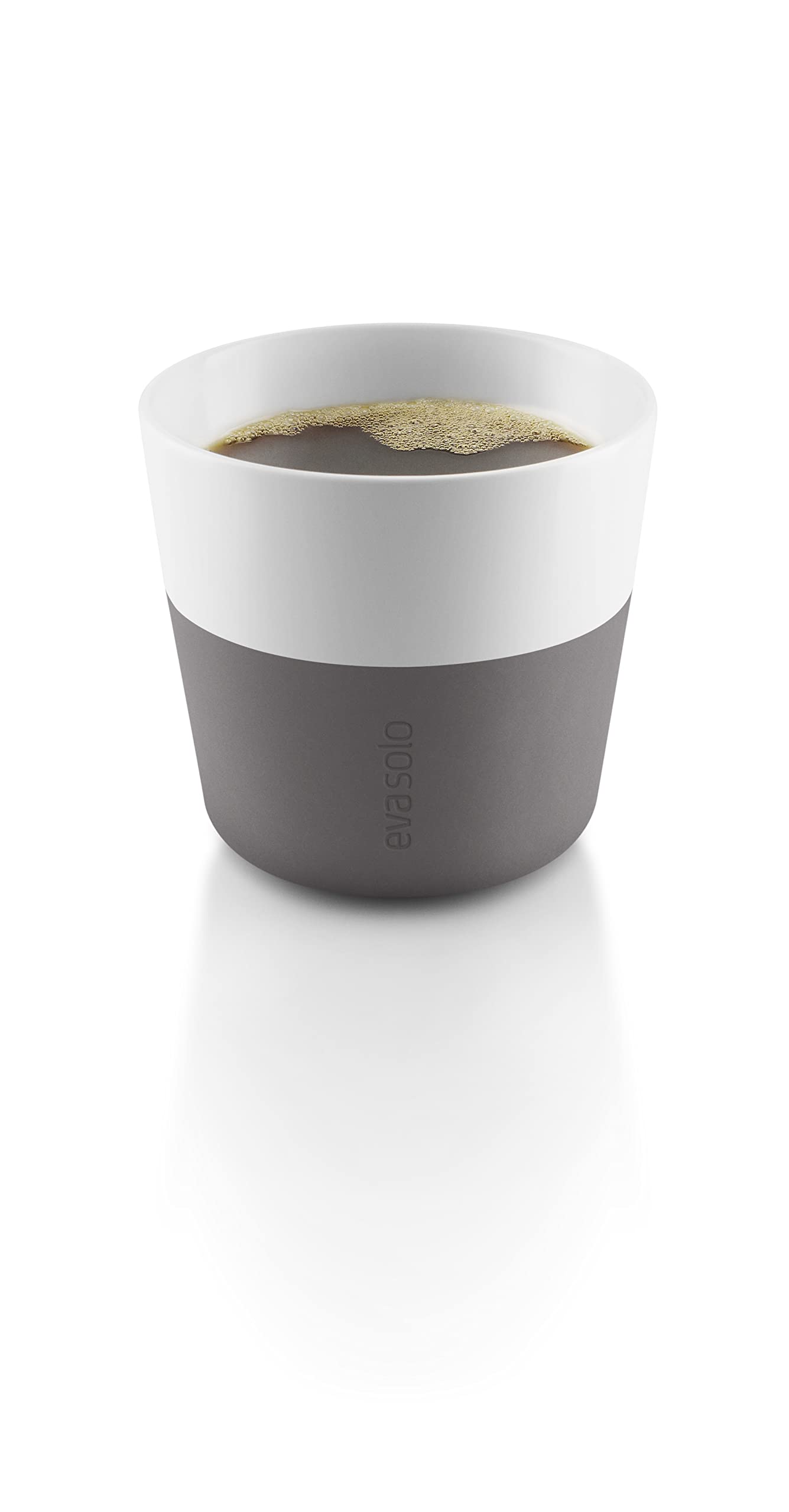 Eva Solo 2-Pack 8 oz Porcelain Coffee Mug with Silicone Grip - Dishwasher Safe Lungo Tumbler Cups | Danish Design for Home, Office & Cafe Use | Grey