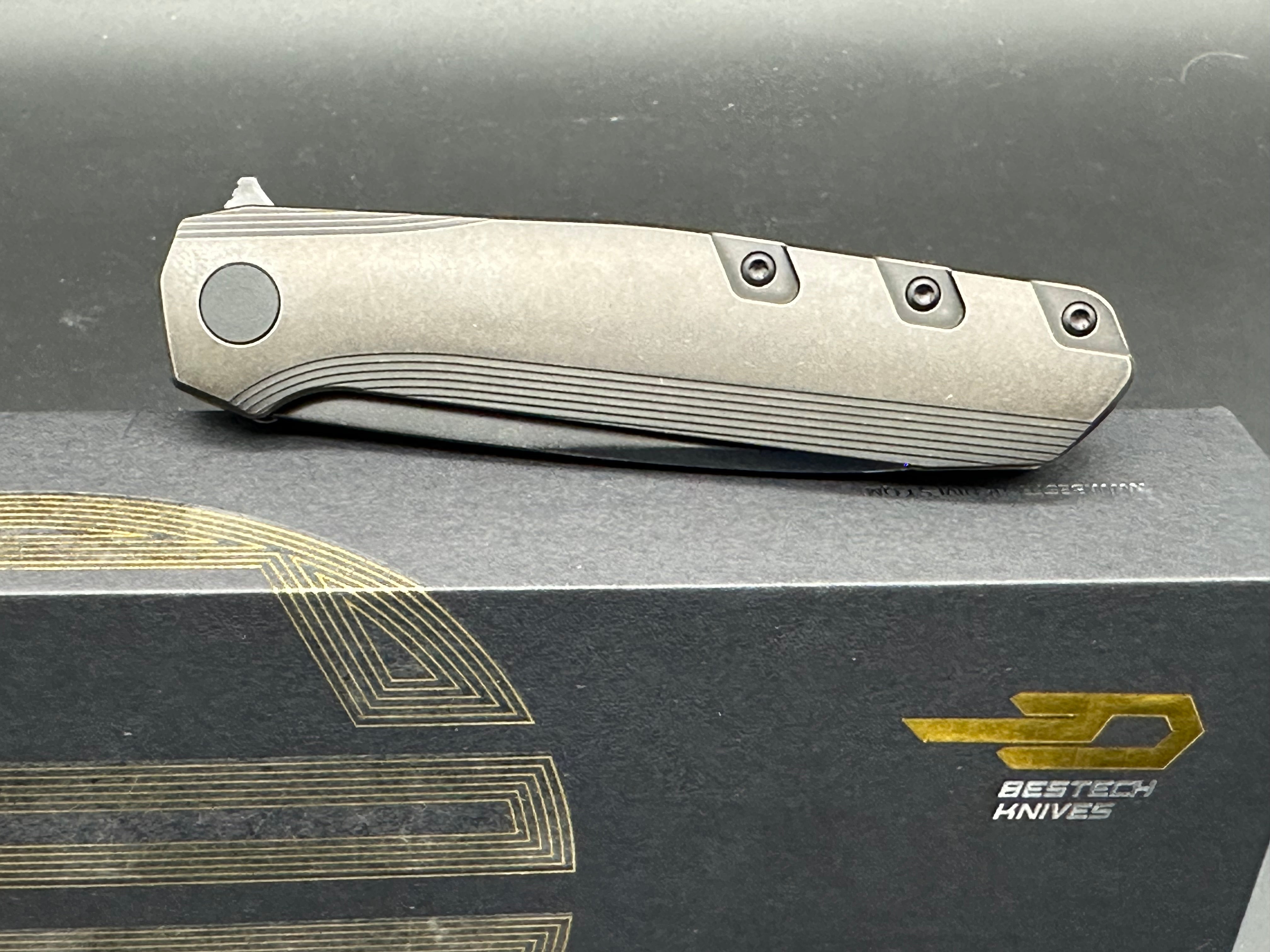 BESTECH 9 Folding Knife - Black Bronze Titanium Handle with M390 Blade | EDC Pocket Knife for Camping, Hiking & Outdoor Survival