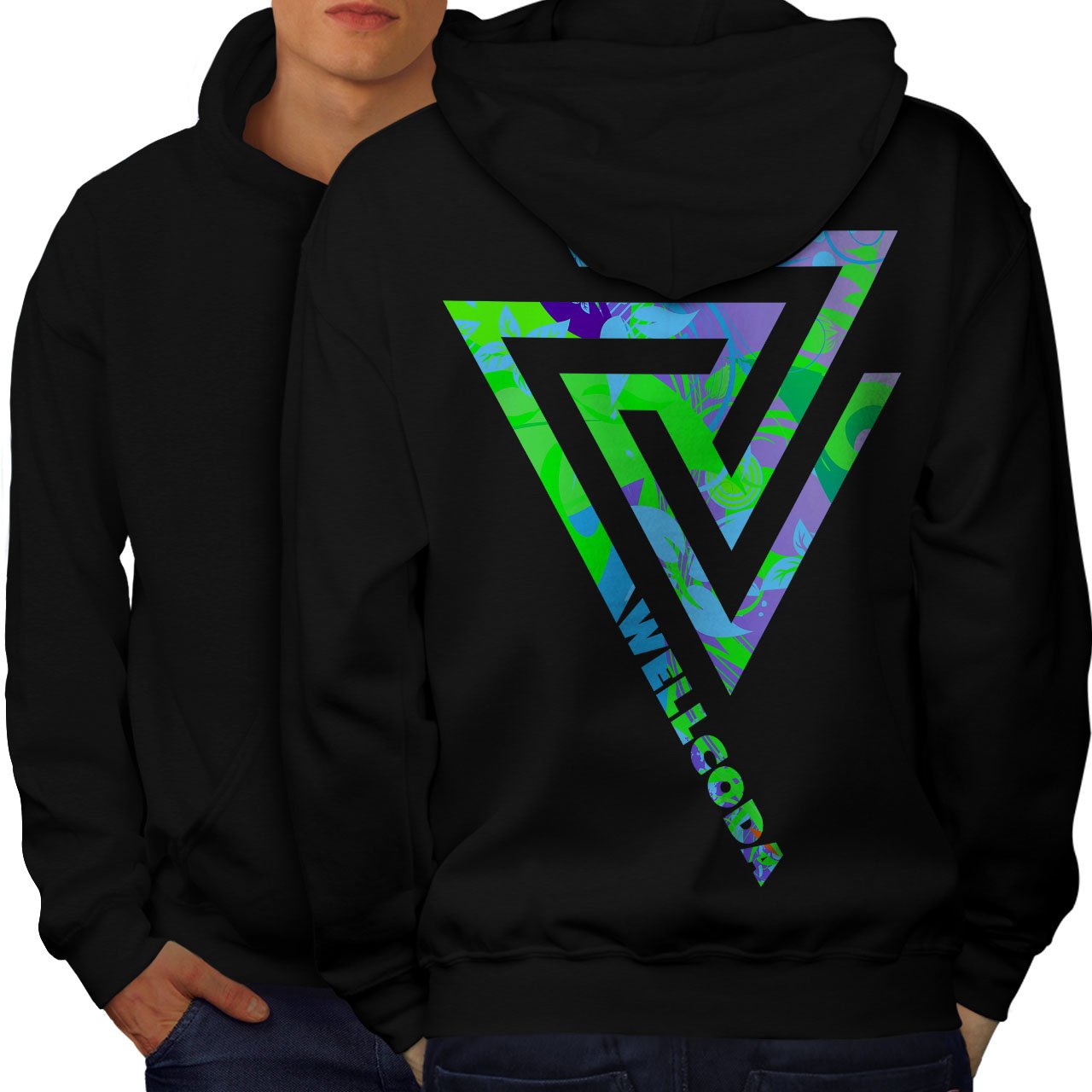 Wellcoda Modern Symbolism Abstract Print Men's Hoodie - Stylish Pullover Sweatshirt with Artistic Back Design for Casual Wear & Street Fashion