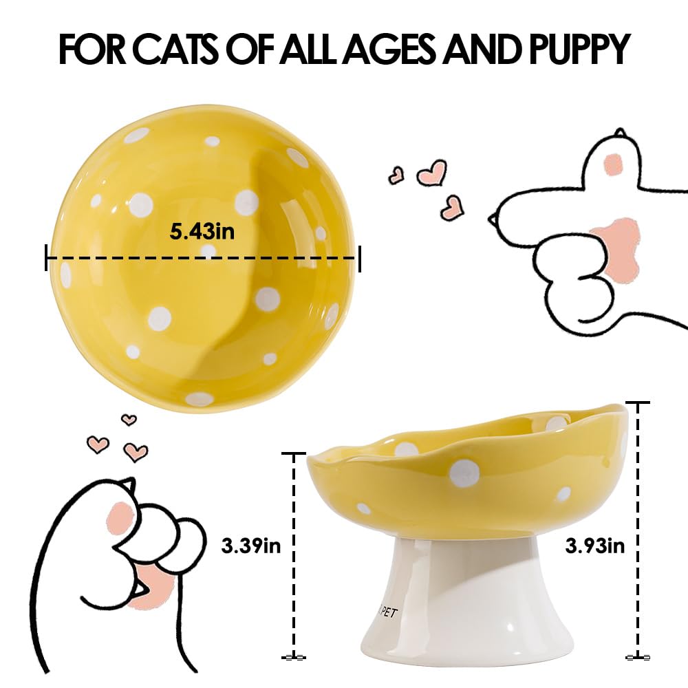 Elevated Ceramic Cat Bowls - Tilted Raised Anti-Vomit Pet Food & Water Dish for Kittens, Cats & Puppies | Whisker-Friendly, Dishwasher Safe | Perfect for Indoor Cats & Sensitive Stomachs